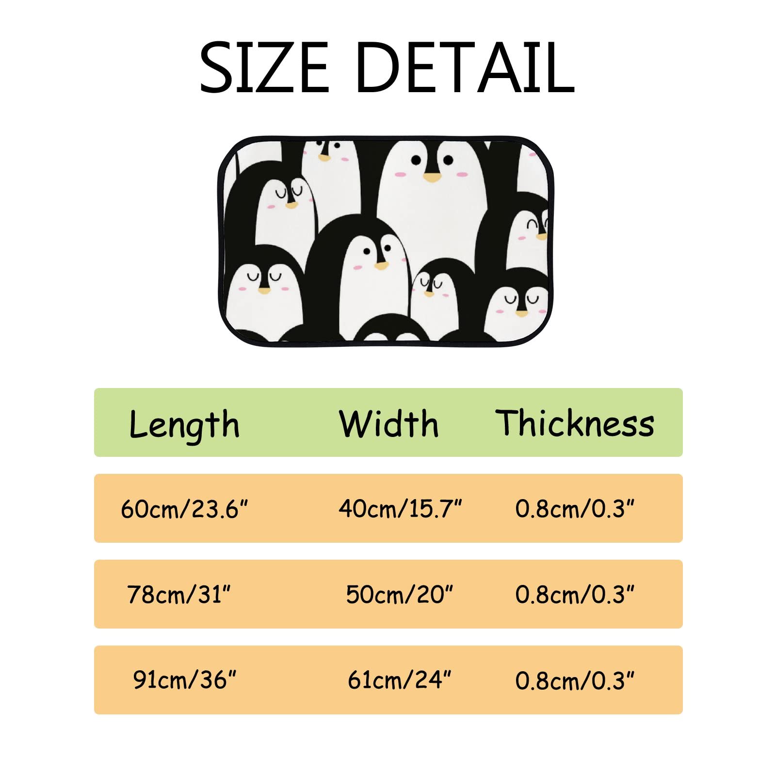 Soft Foam Non-Slip Penguin Print Area Rug - Black & White Washable Bath & Kitchen Mat for Indoor/Outdoor Use (23.6x15.7 Inches) - Perfect for Bathroom, Kitchen, Nursery & Home Decor