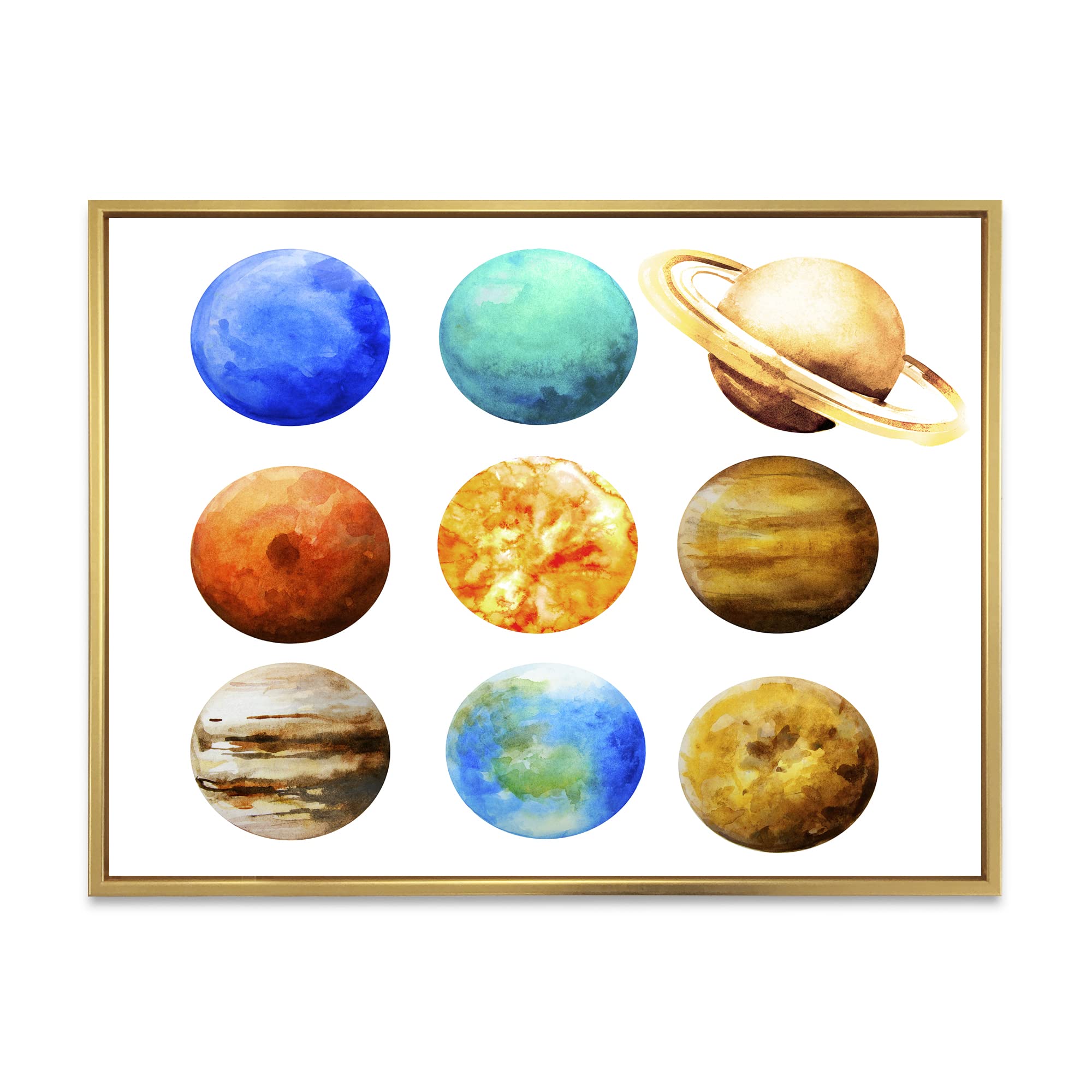 Various Planets In Orbit - Modern Framed Canvas Wall Art Print for Living Room, Bedroom & Office Decor | Space Themed Home Decoration