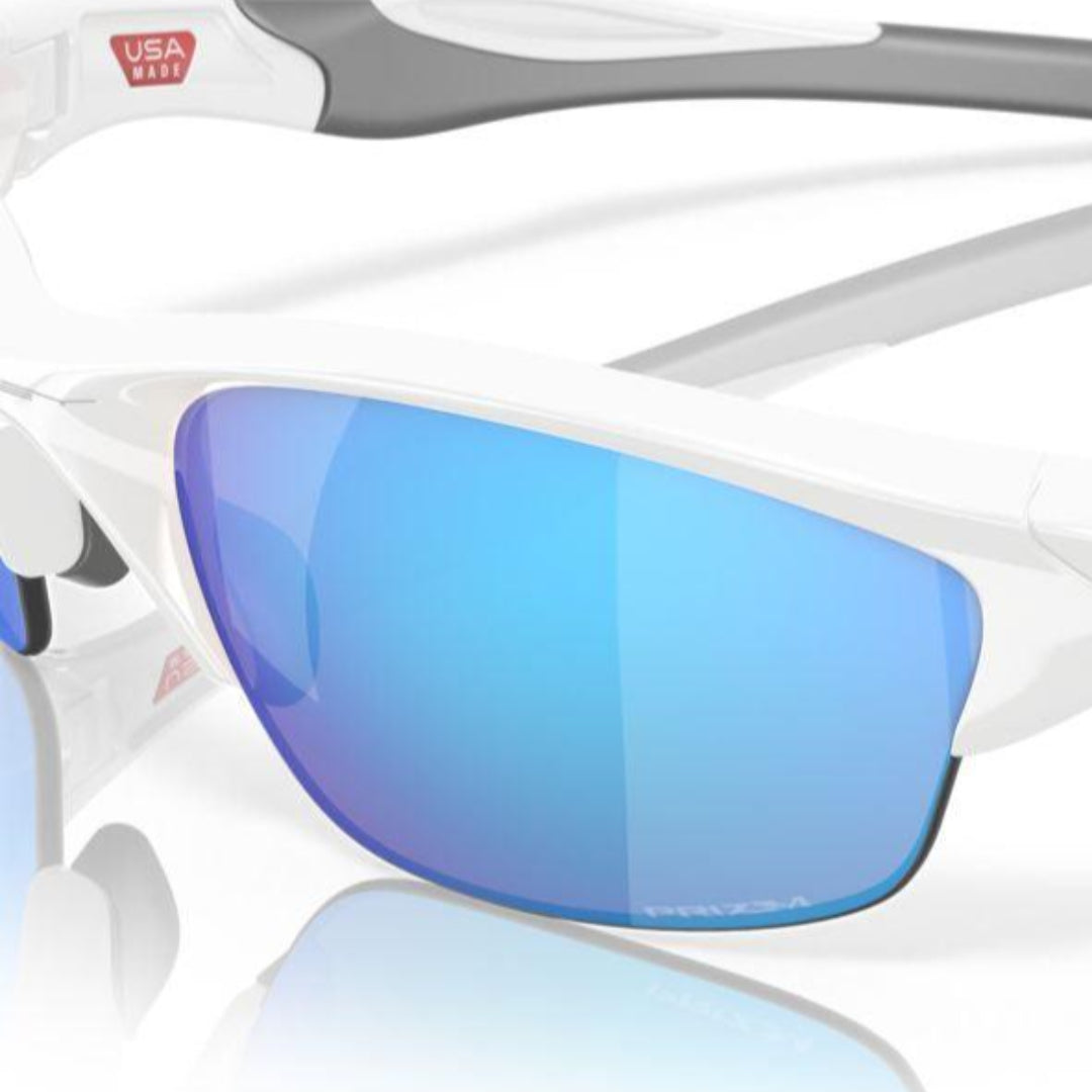Oakley Half Jacket 2.0 Sunglasses - Low Bridge Fit, White Frame with Prizm Sapphire Lenses (Model 0OO9153 915330) for Running, Cycling & Outdoor Sports