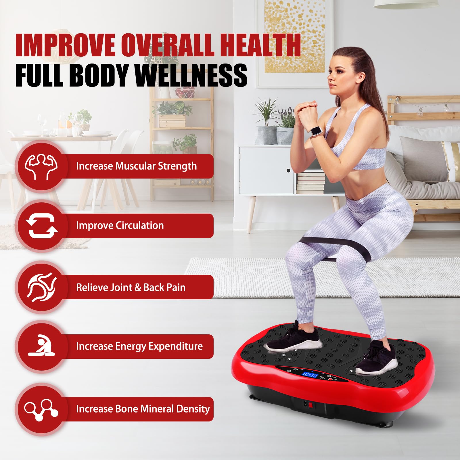 **Full Body Vibration Plate Exercise Machine for Weight Loss & Home Fitness – Portable Vibration Platform with Resistance Bands & Remote – Lymphatic Drainage & Muscle Recovery – Perfect for Home Gym, Workouts & Relaxation**