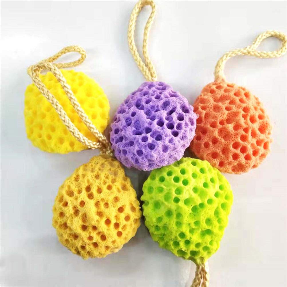 Exfoliating Loofah Sponge for Shower - 3 Pack Gentle Body Scrubber with Hanging Rope, Bath Pouf for Women, Men & Kids - Perfect for Exfoliation & Deep Cleaning (Ginger Yellow) - Ideal for Spa, Home & Travel Use