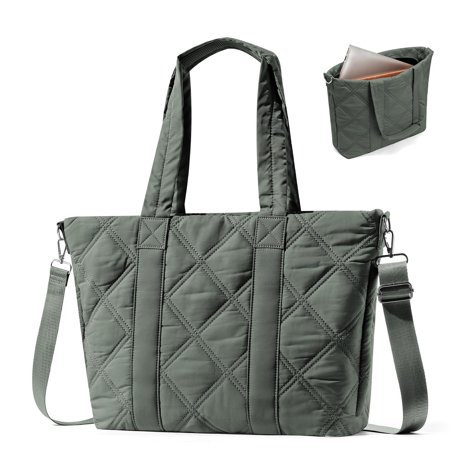 Stylish Laptop Tote Bag for Women - 15.6 Inch Quilted Shoulder Bag with Padded Laptop Compartment - Perfect for Work, Travel, Gym & Daily Commute