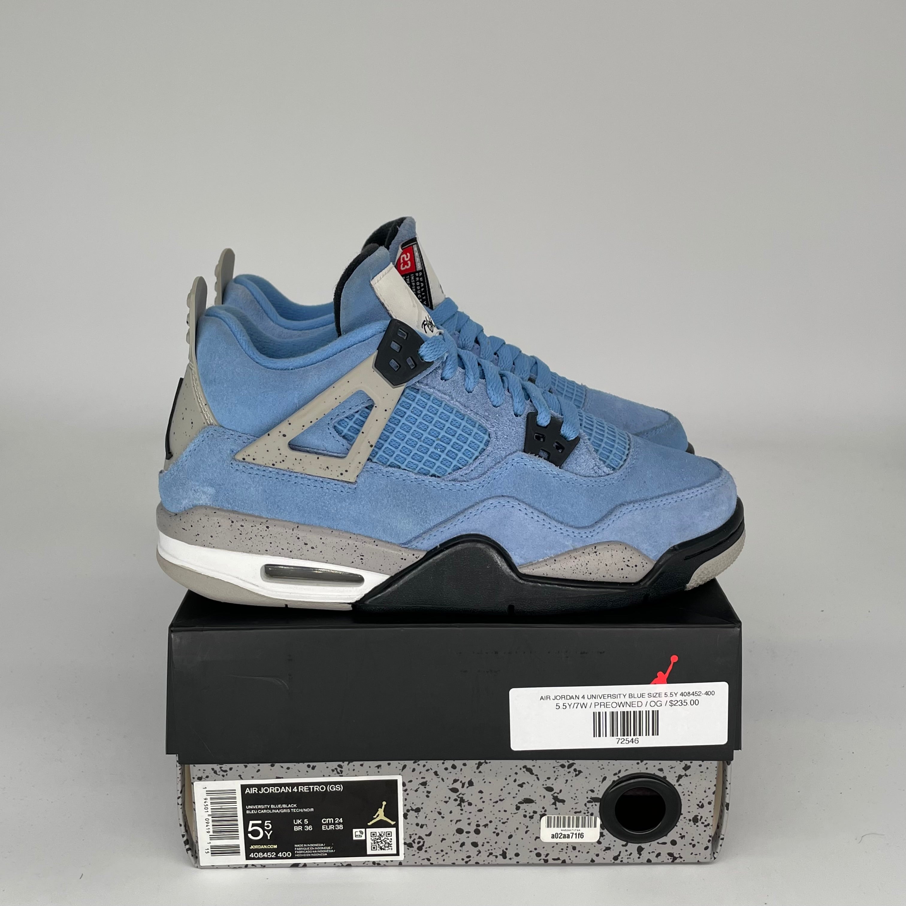 AIR JORDAN 4 UNIVERSITY BLUE MEN'S SNEAKERS SIZE 5.5Y - STYLE 408452-400 | CASUAL WEAR, SPORTS & STREET FASHION