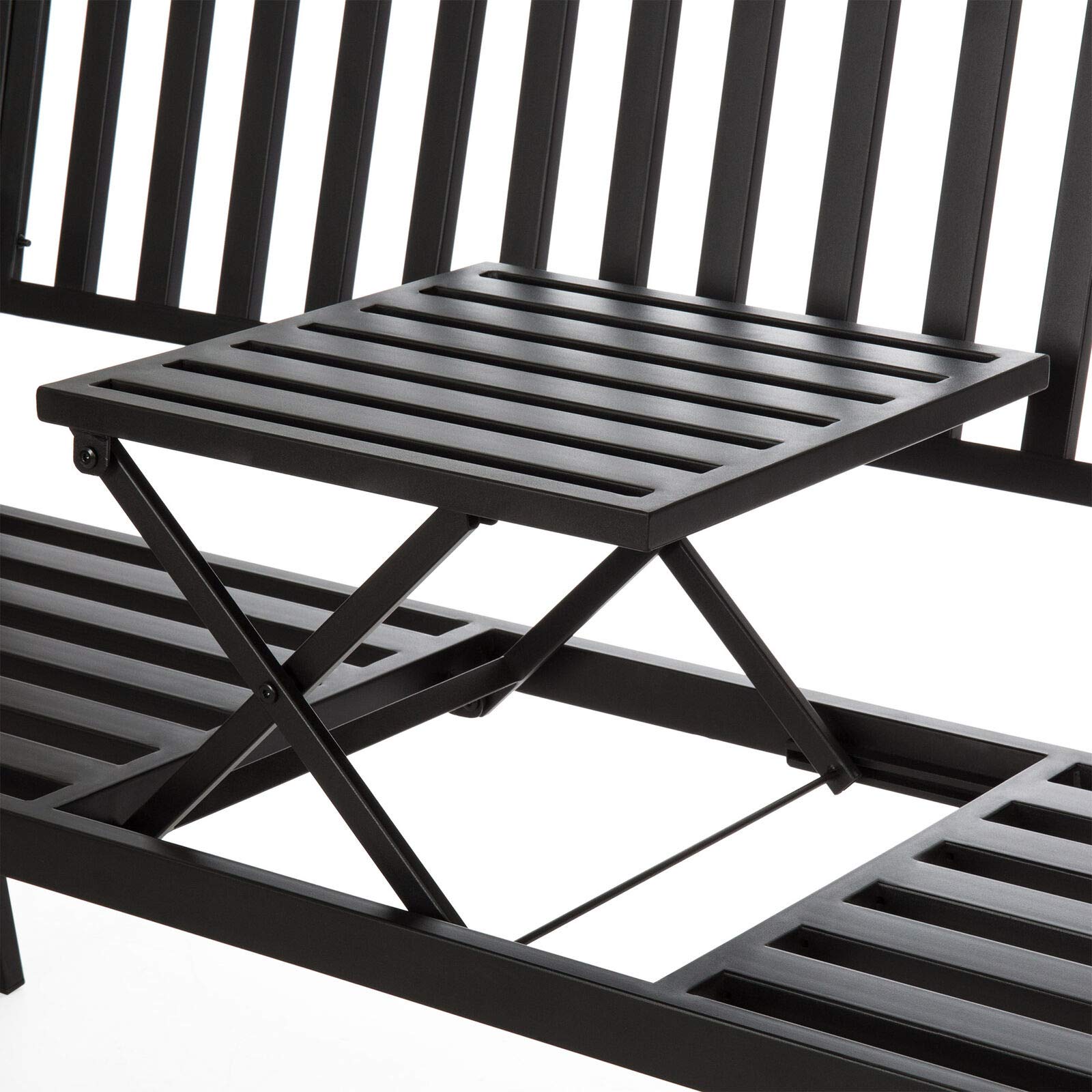 Outdoor Double Bench with Pullout Coffee Table - Adjustable Center Table for Patio, Garden, Deck - Comfortably Seats 2-3 People - Perfect for Backyard, Balcony, Poolside Relaxation & Outdoor Entertaining