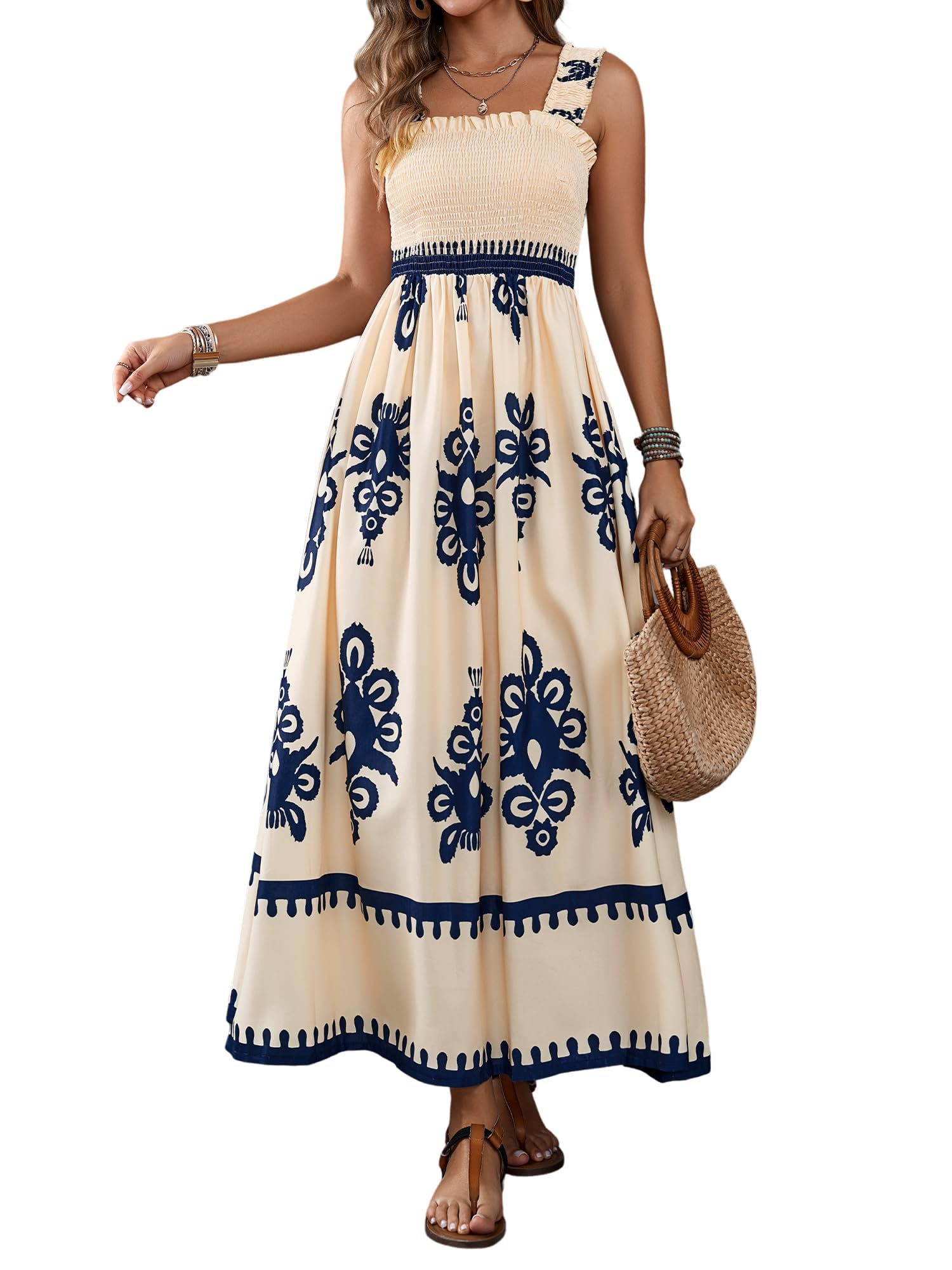 Boho Maxi Dress for Women - Square Neck Long Summer Sundress Casual Beach Vacation Dress 2025 | Perfect for Spring, Summer, Beach Getaways & Outdoor Events