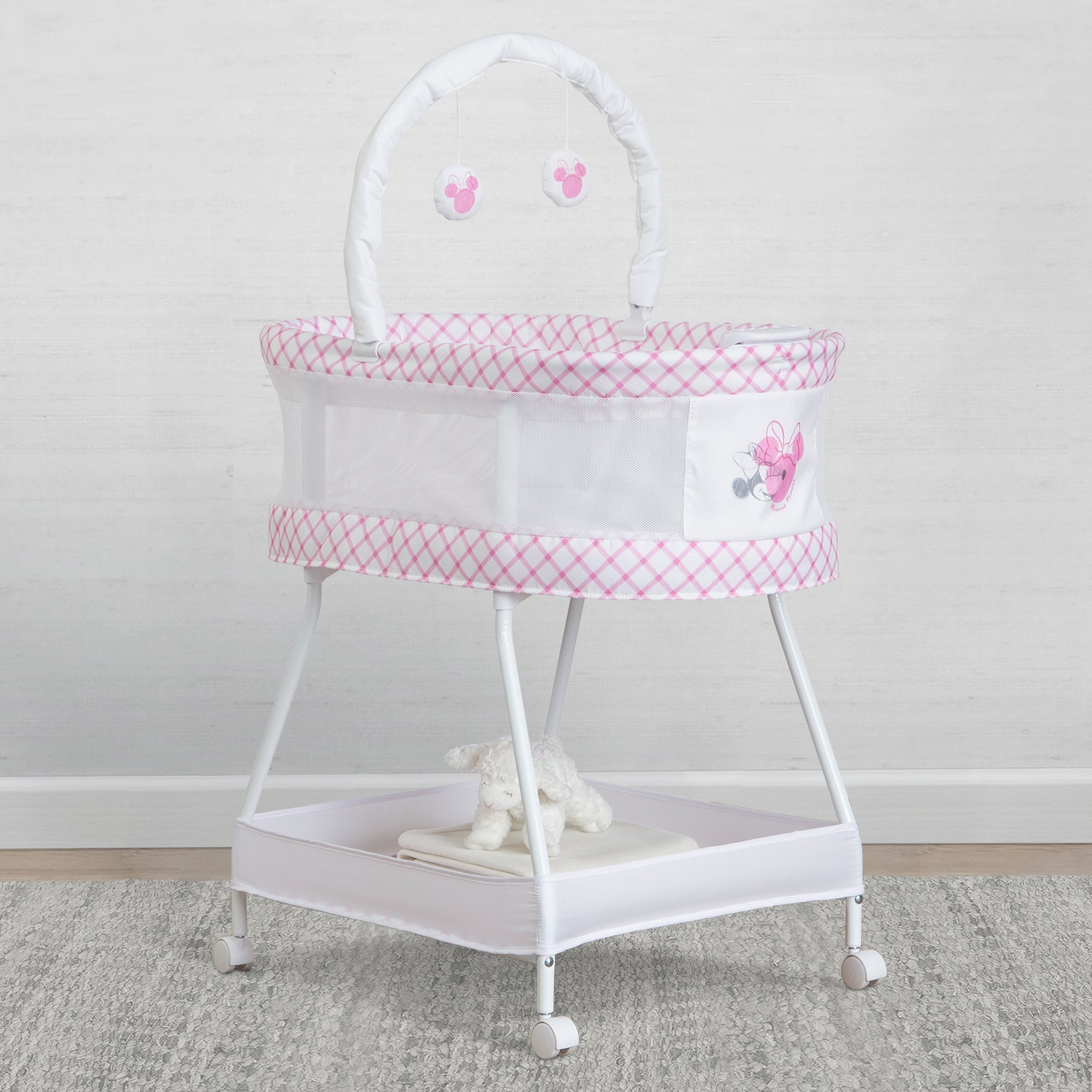 Minnie Mouse Sweet Dreams Bassinet for Baby Girls - Disney Nursery Crib with Canopy & Storage - Perfect for Newborns & Infants - Ideal for Bedrooms, Daycare & Travel