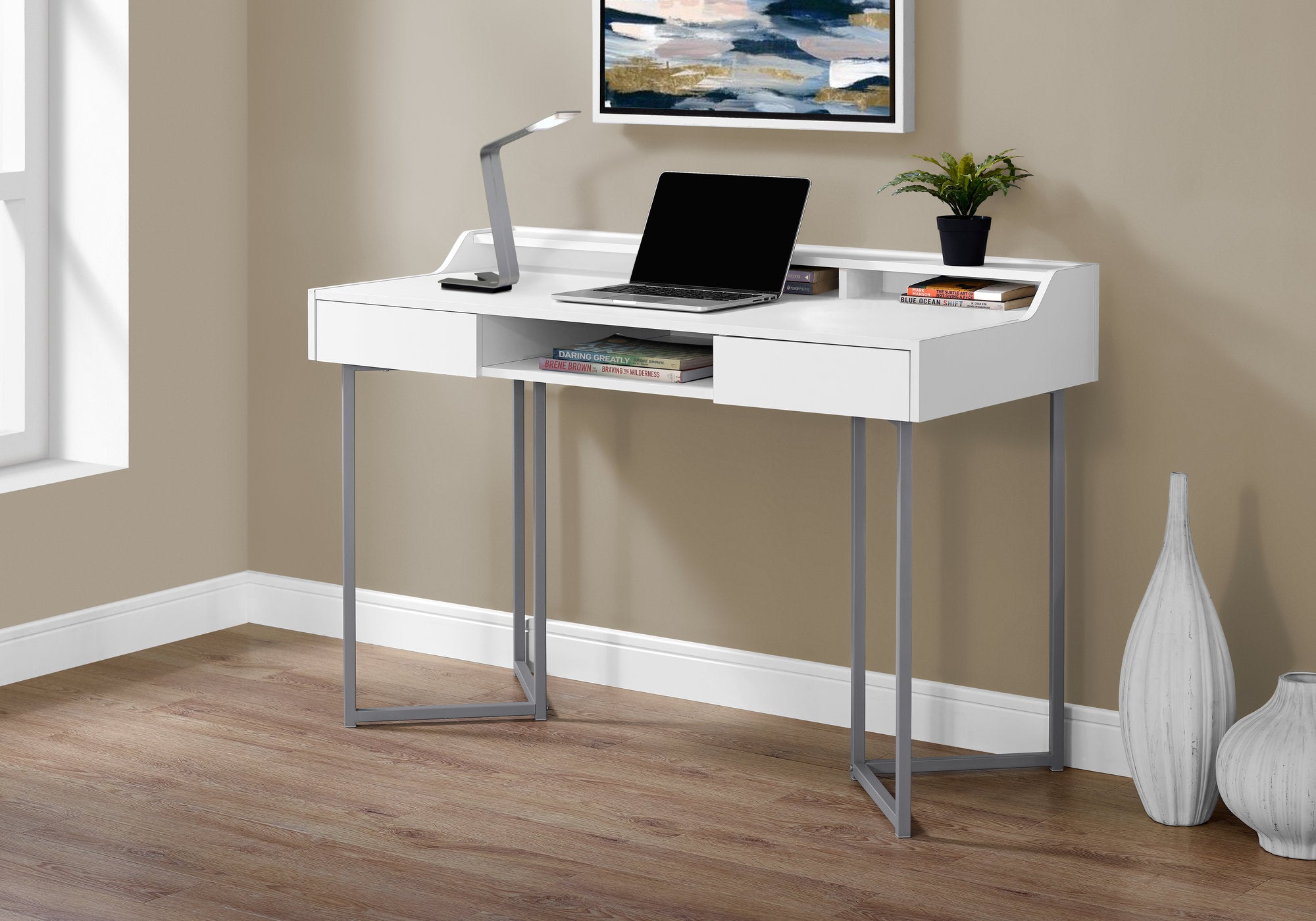 48L White & Silver Metal Office Series Storage Cabinet - Perfect for Home Office, Classroom, and Workspace Organization