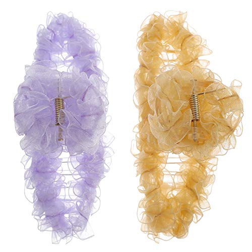Beaupretty Lace Hair Claw Clips for Women - Non-Slip Tortoise Shell Hair Clips for Thick & Long Hair (2 Pack, Yellow & Blue) - Perfect for Ponytails, Updos & Everyday Hairstyles