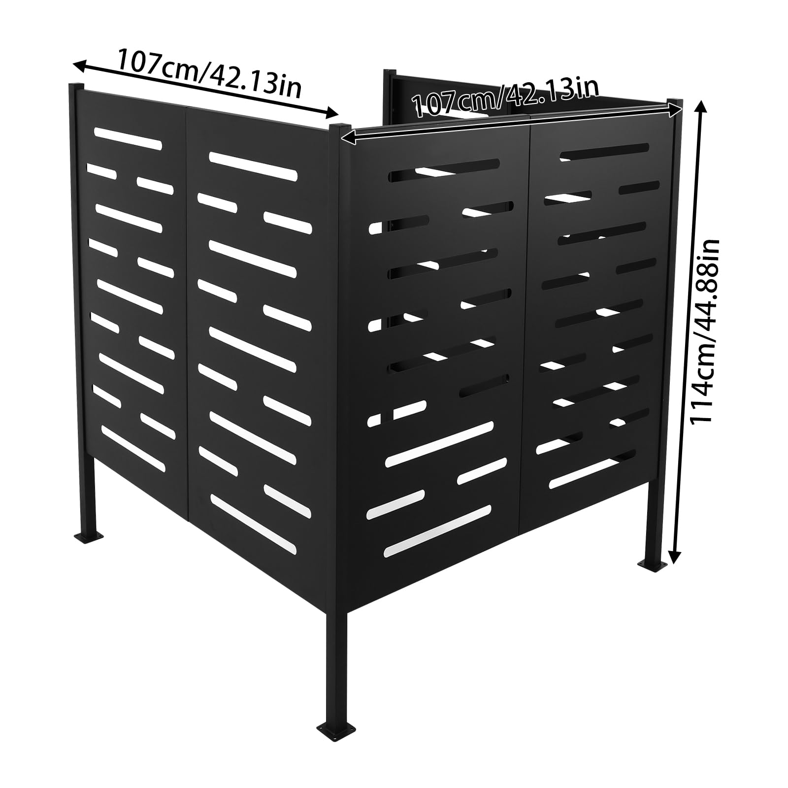 Freestanding AC Unit Privacy Screen Fence - 3-Panel Black Iron Cover for Air Conditioner, Trash Can & Pool Equipment - 42.13