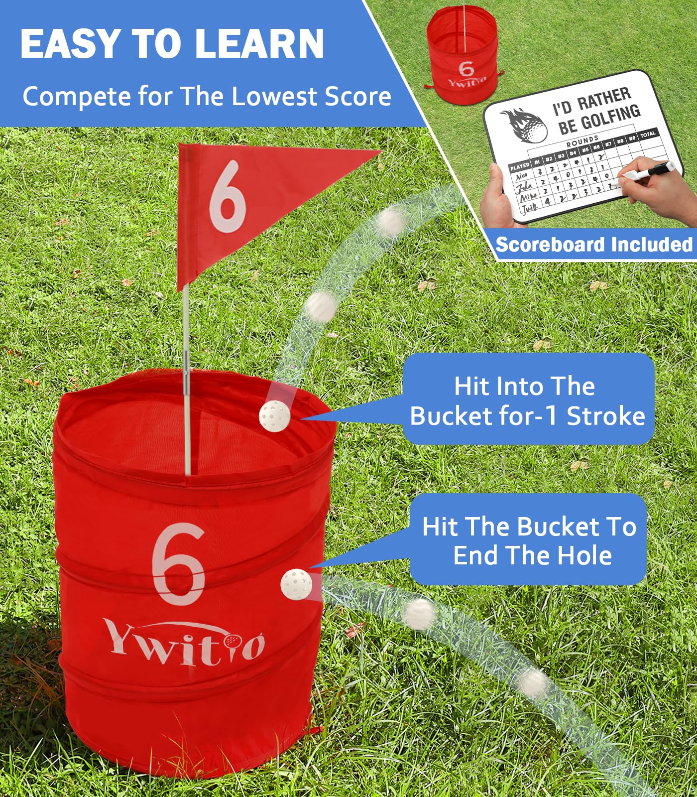 Outdoor Golf Chipping Game Set - 6-Hole Portable Golf Course with Flags for Adults & Family | Perfect for Backyard, Beach, Park & Lawn Practice | Fun Outdoor Yard Game for Parties & Picnics