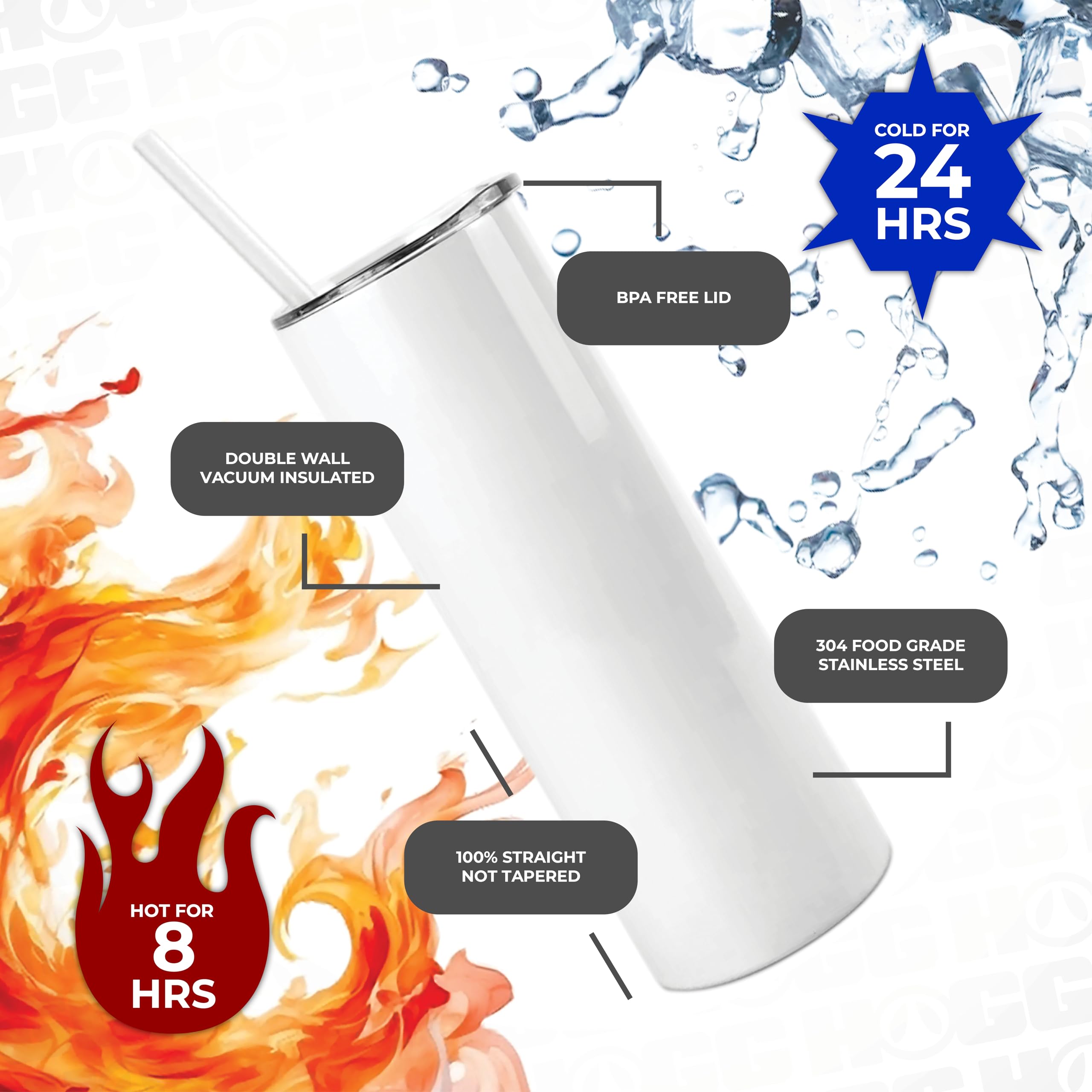 20oz Sublimation Tumblers Bulk (24 Pack) - Skinny Blank Tumbler Cups for DIY Sublimation - Perfect for Custom Drinkware, Promotional Gifts & Personalized Party Favors