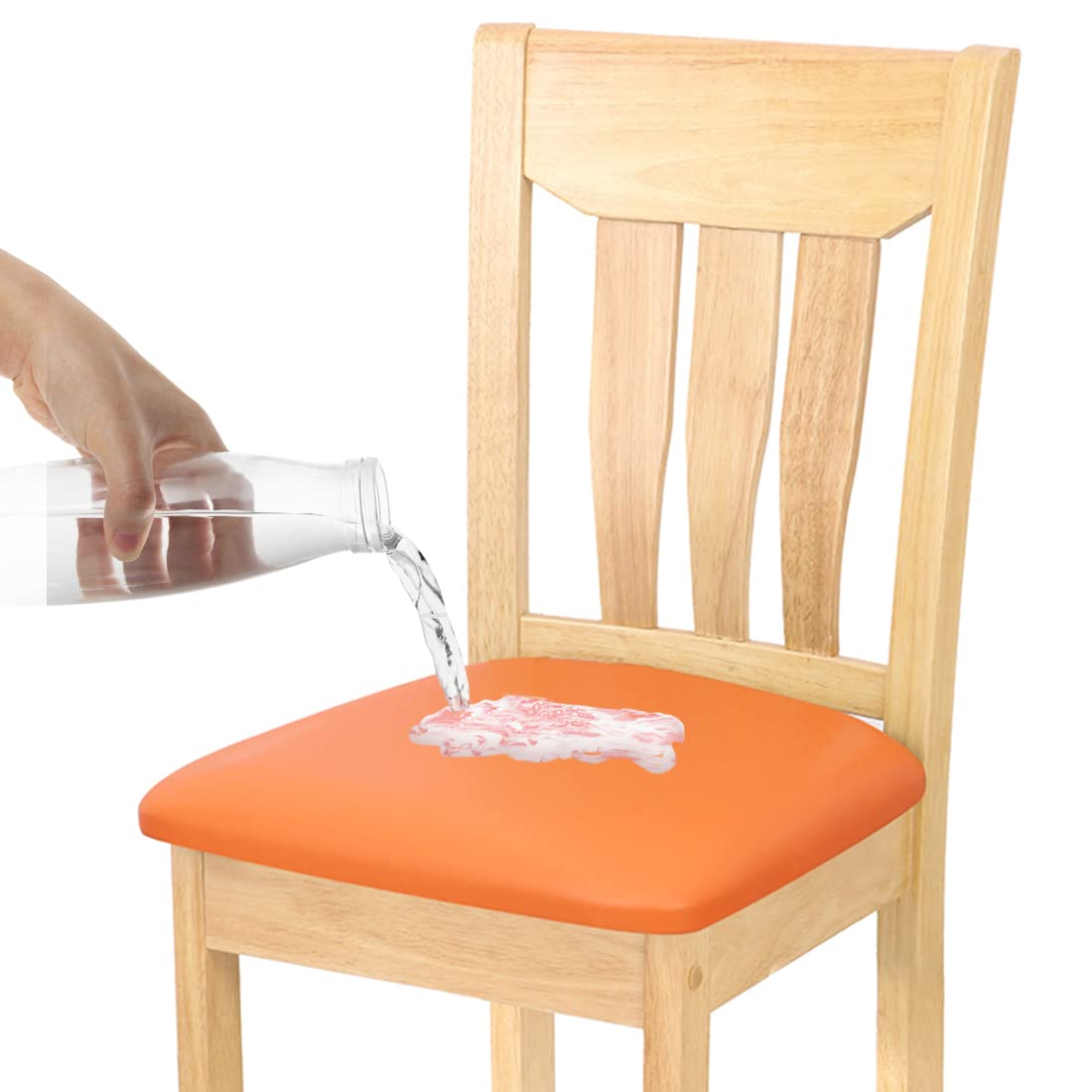 SONNACH Waterproof Dining Chair Seat Covers - Set of 6 Removable Washable Upholstered Protectors, Water-Resistant Decorative Slipcovers (Orange) for Kitchen, Restaurant & Home Use