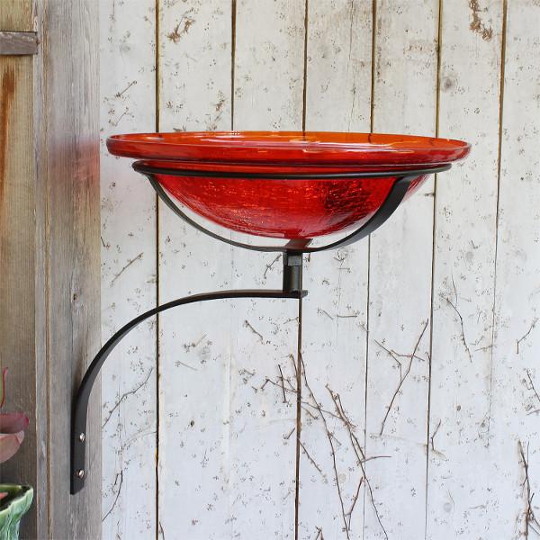 Red Crackle Glass Birdbath Bowl - Durable Outdoor Garden Decor for Birds - Perfect for Backyard, Patio & Wildlife Habitat