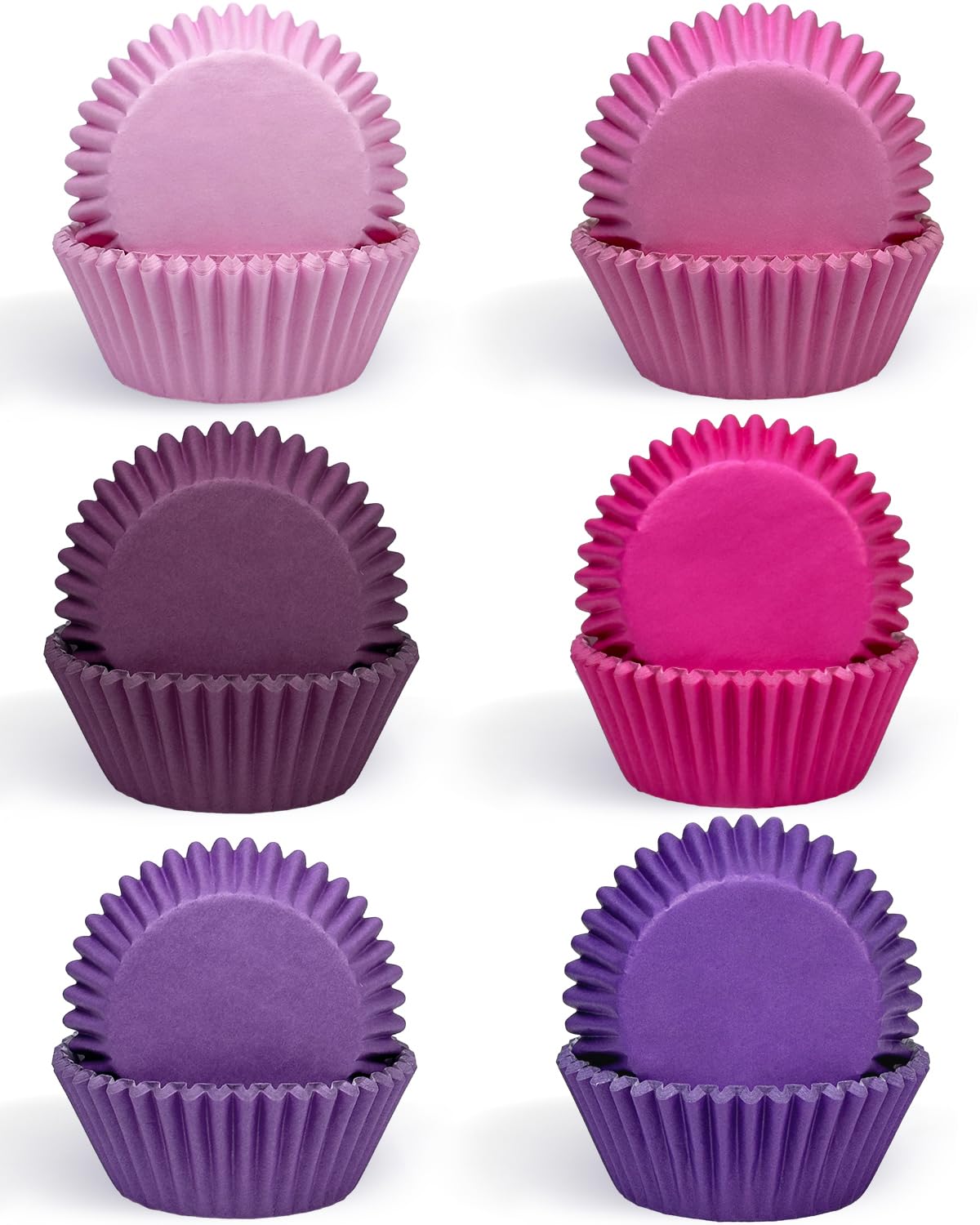 Qiqee Mini 300-Count Cupcake Liners - 6 Vibrant Colors (Pink, Purple) - Food Grade Baking Cups for Muffins, Cupcakes & Desserts - Perfect for Birthday Parties, Baby Showers & Holiday Baking