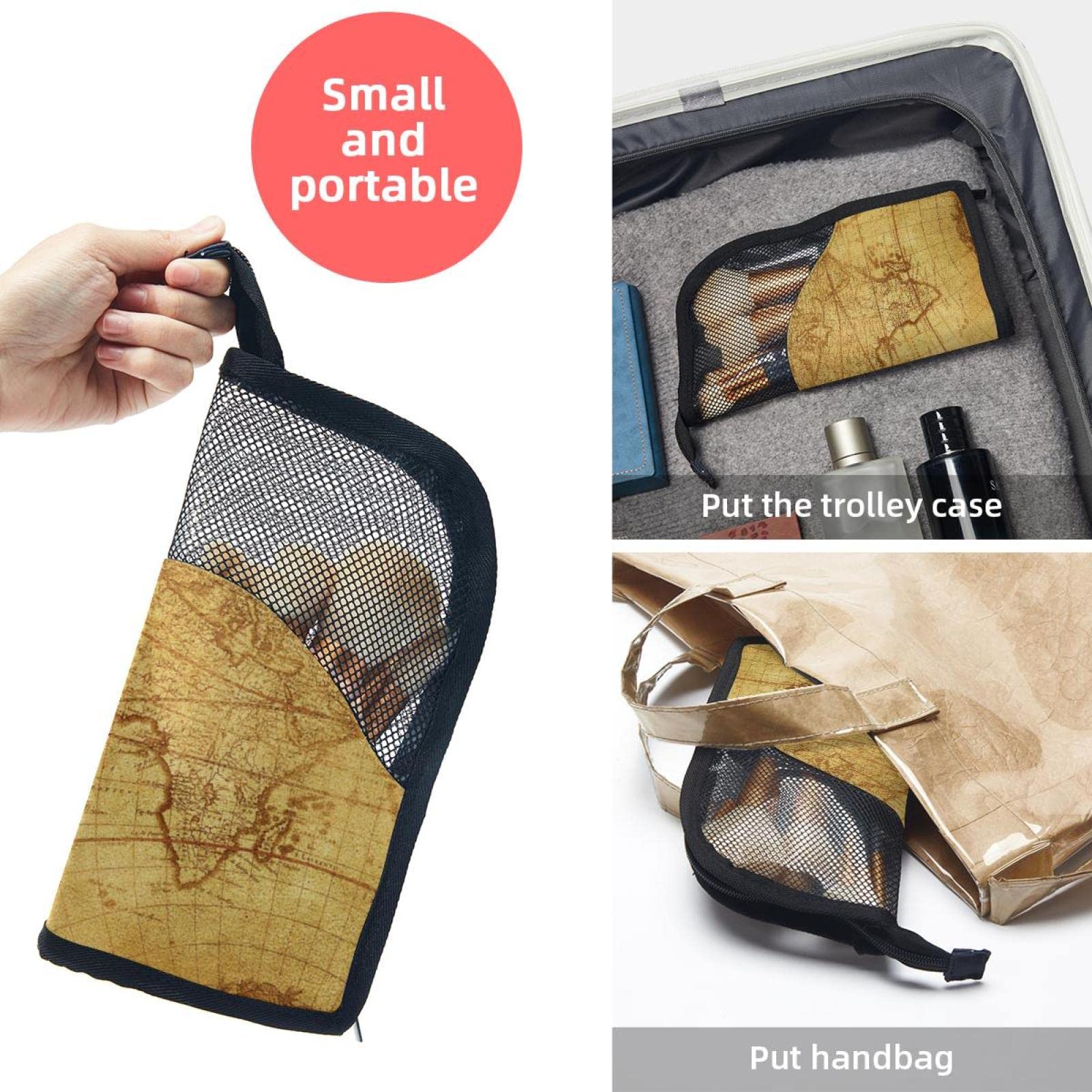 **12-Piece Makeup Brush Organizer Bag with Retro Compass World Map Design - Portable Travel Cosmetic Brush Holder Case for On-the-Go Makeup Artists**    *(Perfect for Travel, Home Vanity, or Professional Makeup Kits - Keep Brushes Clean & Organized Anywhere!)*