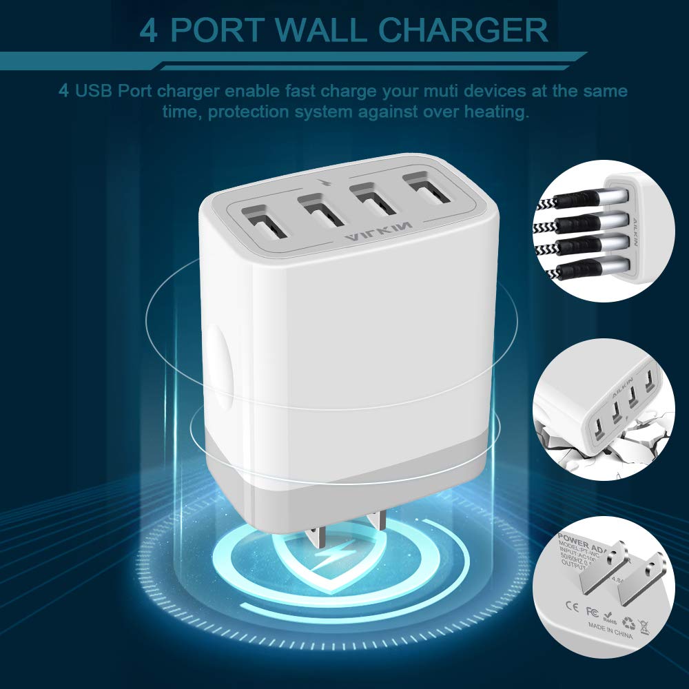 AILKIN 4.8A Fast USB Wall Charger Adapter - 2 Pack Multi Port Phone Charger Block for iPhone 15/14/13/12/11/X/8, Samsung Galaxy, Pixel, LG - Perfect for Home, Office & Travel Charging Needs