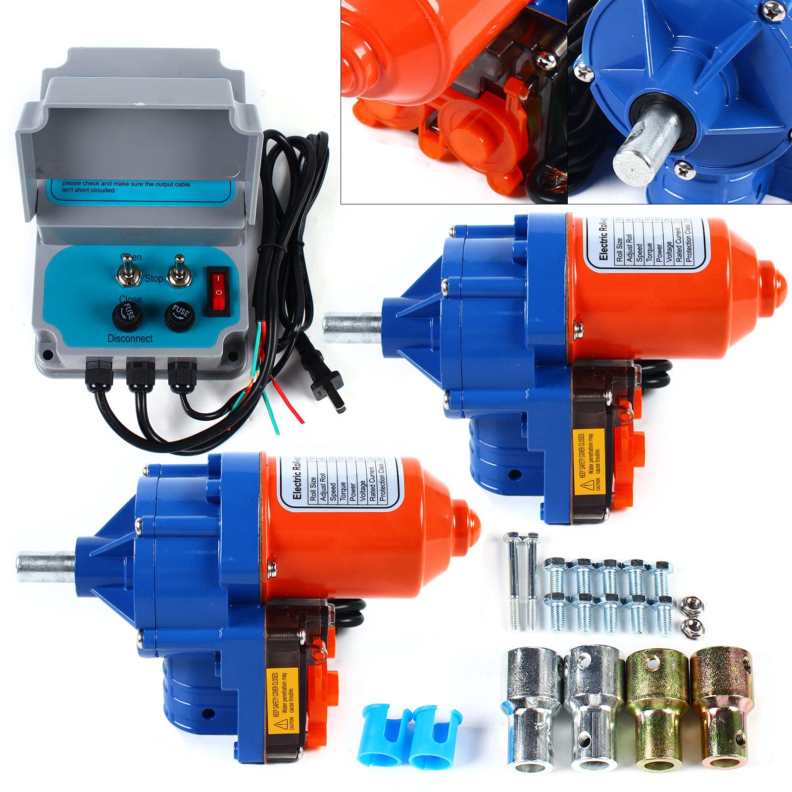 2 Packs 24V Electric Greenhouse Film Roll Up Motors with Transformer Controller Joint Box (AC110V to DC24V) - Automatic Venting System for Greenhouses, Perfect for Temperature Control & Crop Protection in Commercial/Home Gardens