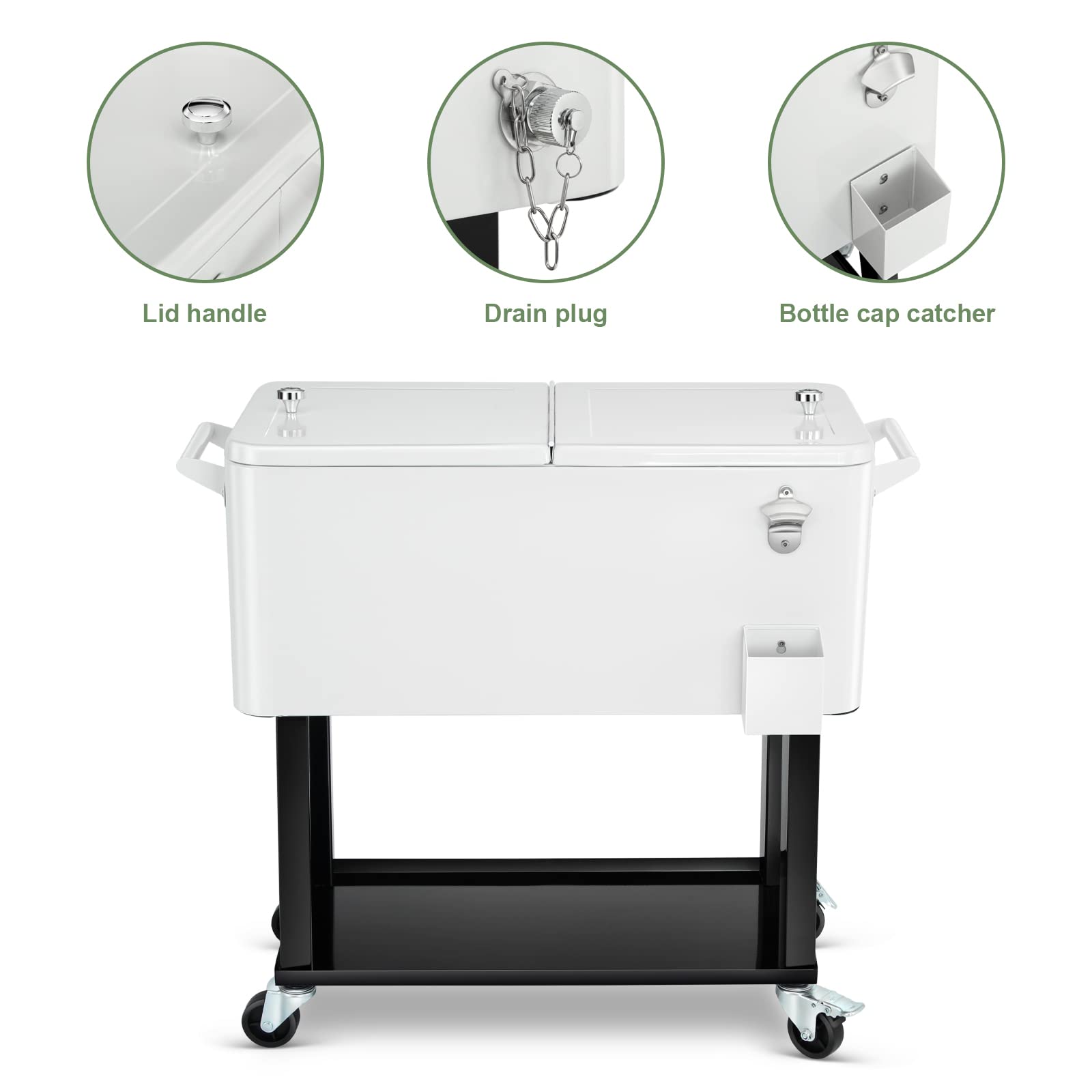 EDOSTORY 80 Quart Rolling Cooler with Wheels - Heavy Duty Outdoor Ice Chest for Camping, Beach, Tailgating & Backyard Parties - Includes Ice Scoop & Beverage Storage - Perfect for Picnics, BBQs and Outdoor Events
