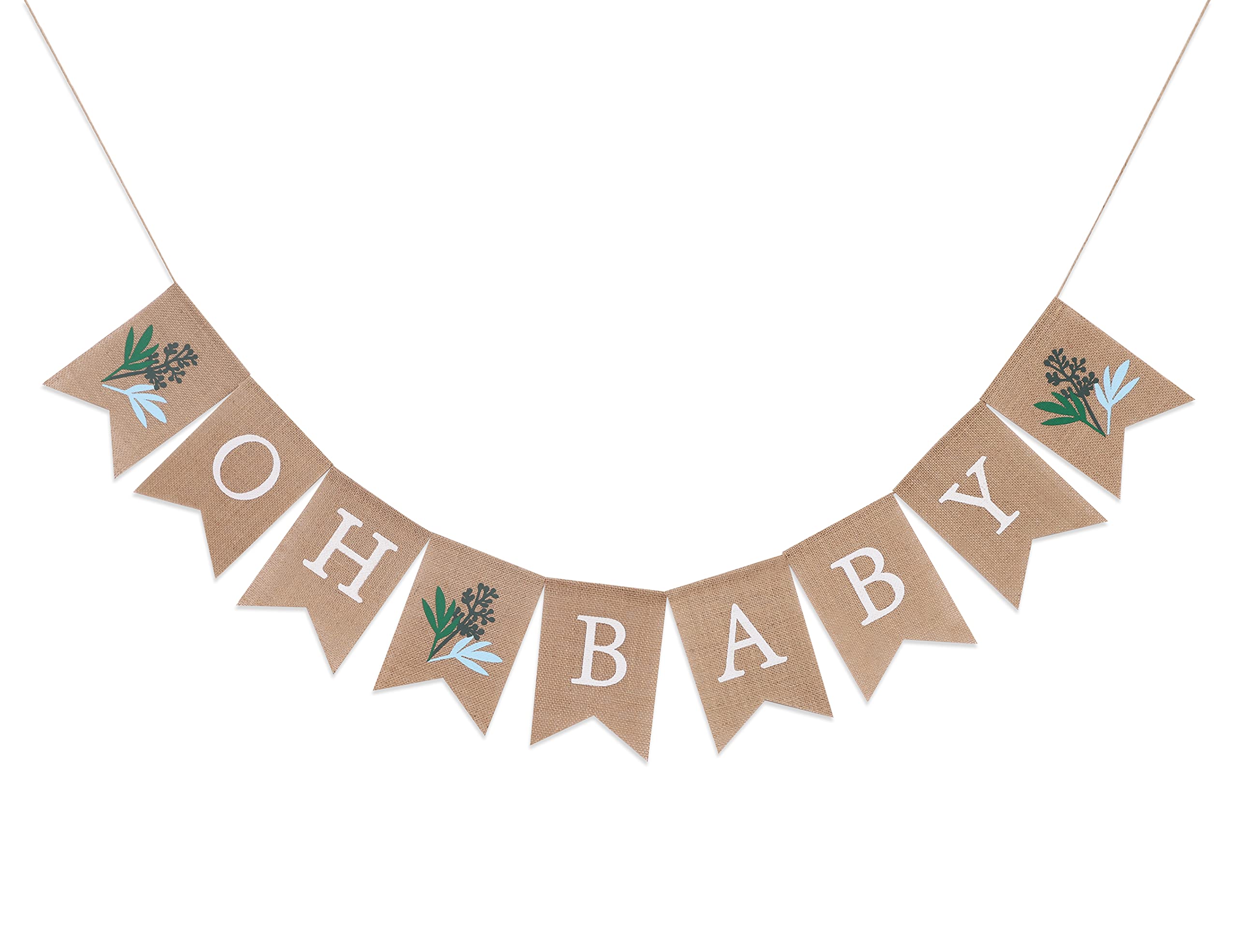 Greenery Baby Shower Banner - Gender Neutral Burlap Banner for Baby Showers | Oh Baby Decorations for Nursery, Gender Reveal & Wedding Shower Decor | Perfect for Rustic, Boho & Farmhouse Themes