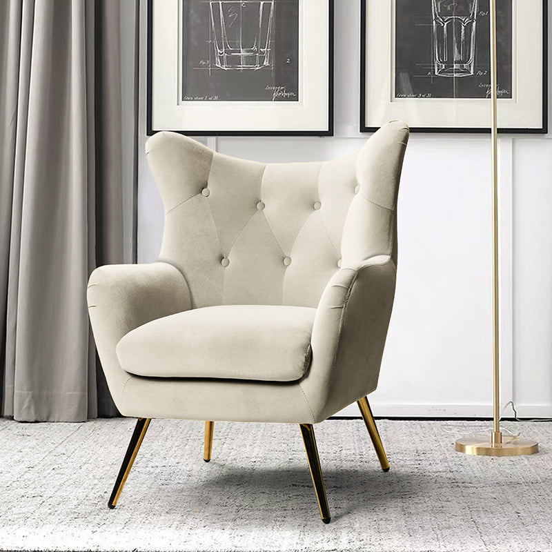 Luxury Isabelle Wingback Velvet Upholstered Armchair - High Back Accent Chair with Sturdy Metal Legs for Living Room, Bedroom & Office Decor