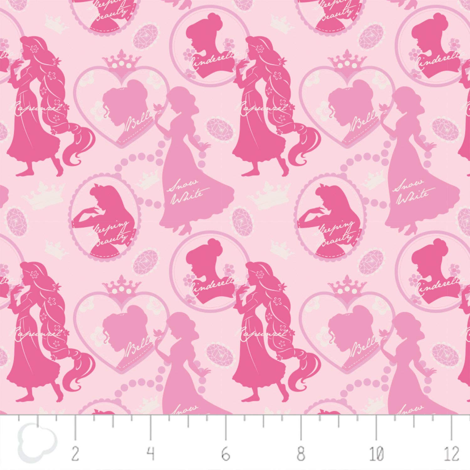 Disney Princess Pink Shadow Silhouette Premium 100% Cotton Fabric - Sold by 1/2 Yard for DIY Crafts, Quilting, and Home Decor Projects