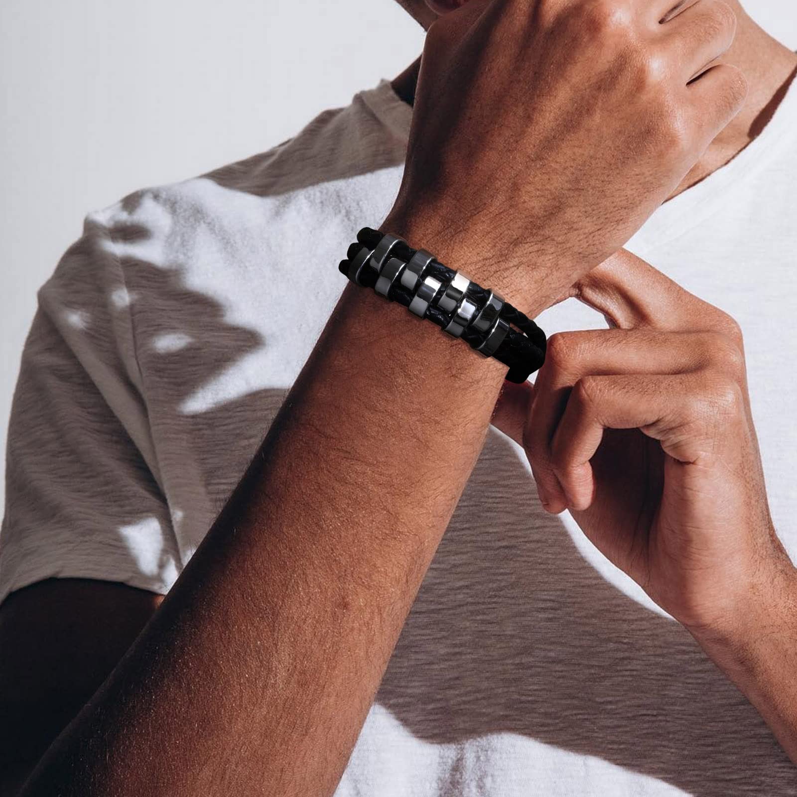 Personalized Leather Bracelets for Men - Custom Engraved Name Beads, Jewelry Box Included | Unique Gifts for Dad, Grandpa, Uncle | Perfect for Father's Day, Christmas, Thanksgiving & Special Occasions | Family, BFF & Couple Bracelets for Meaningful Gifting