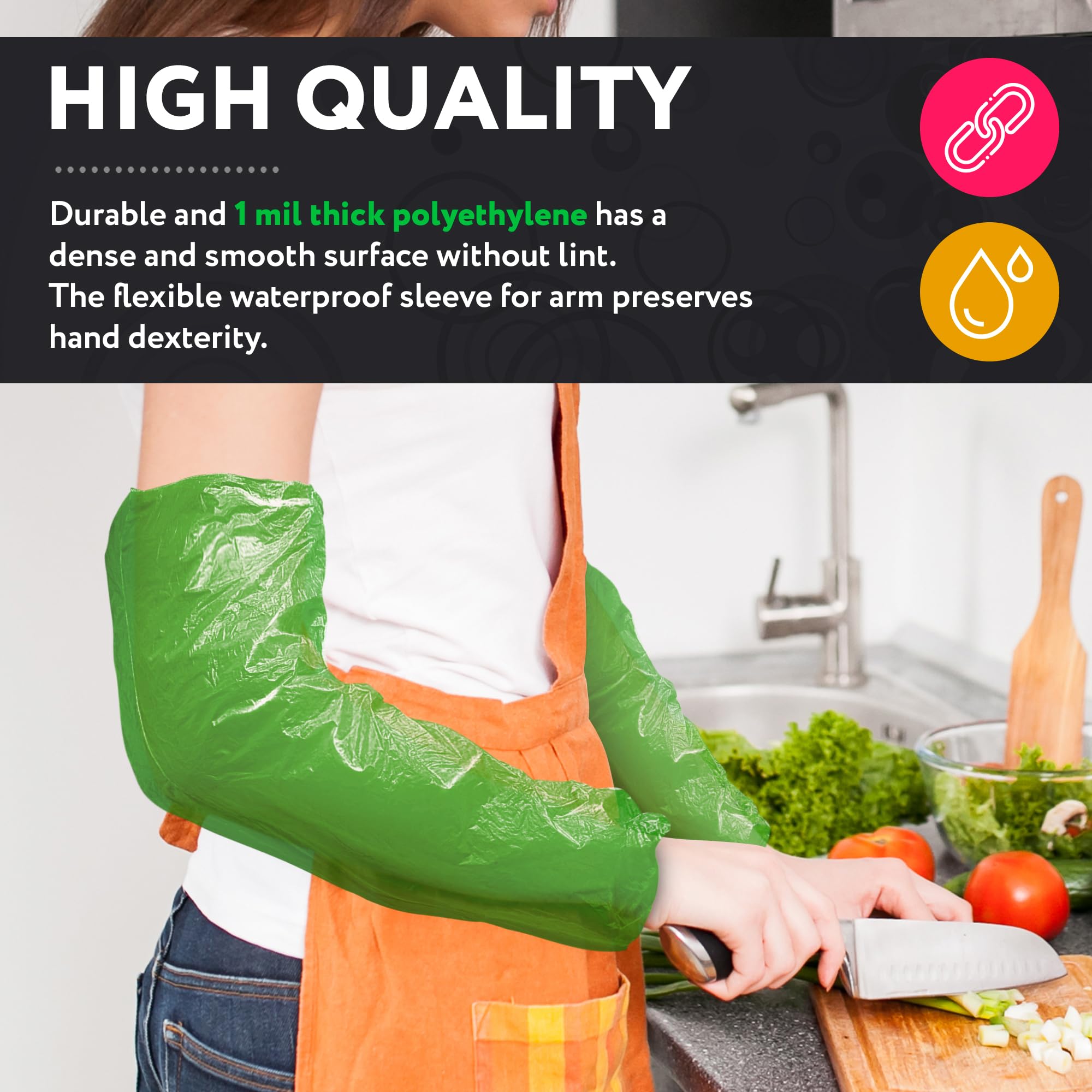 ABC PACK & SUPPLY 18-Inch Green Disposable Arm Sleeve Covers - Pack of 2000 | 1 mil Waterproof Polyethylene Sleeve Protectors with Elastic Ends | Food Service, Medical, Tattoo & Salon Protection