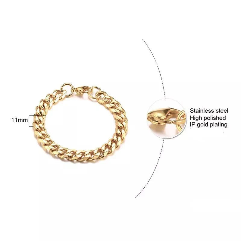 14K Heavy Cuban Link Gold Chain Bracelet for Men - 11mm Solid Gold Rope Bracelet - Luxury Hip Hop Jewelry Gift for Birthday & Anniversary - Perfect for Parties, Weddings & Everyday Wear