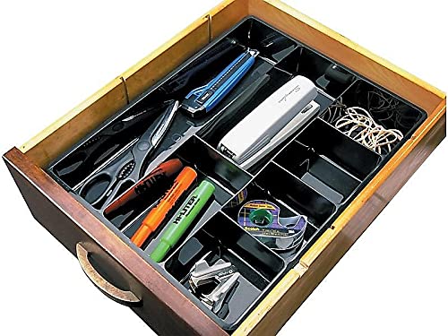 Rubbermaid 11906Ros Extra Deep Desk Drawer Organizer Tray - Plastic Black Office Supplies for Files, Papers & Stationery Storage - Perfect for Home Office, School & Workplace Organization