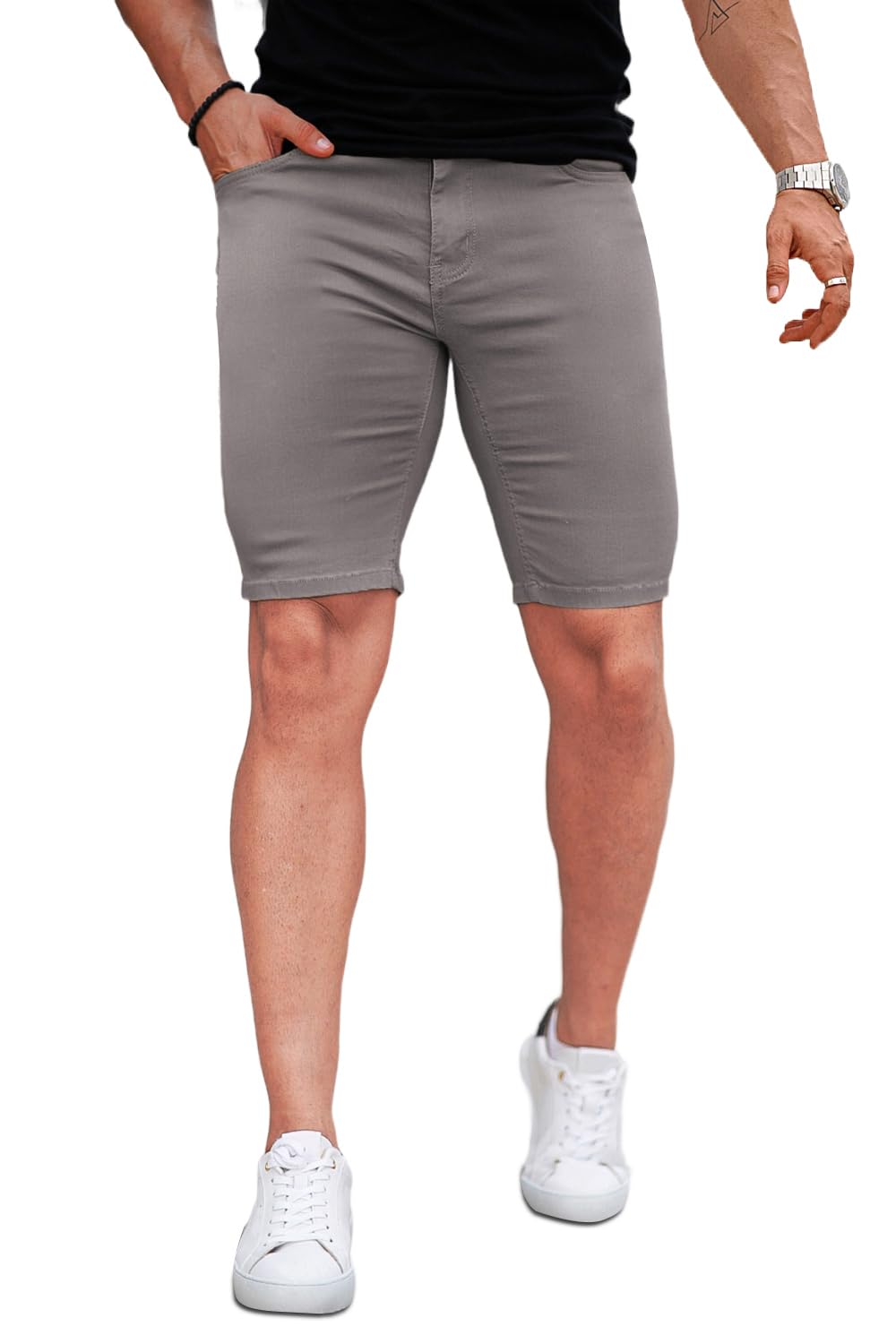 GINGTTO Men's Skinny Stretch Denim Shorts - Slim Fit Stretch Jean Shorts for Men | Perfect for Summer, Casual Outfits & Beach Wear