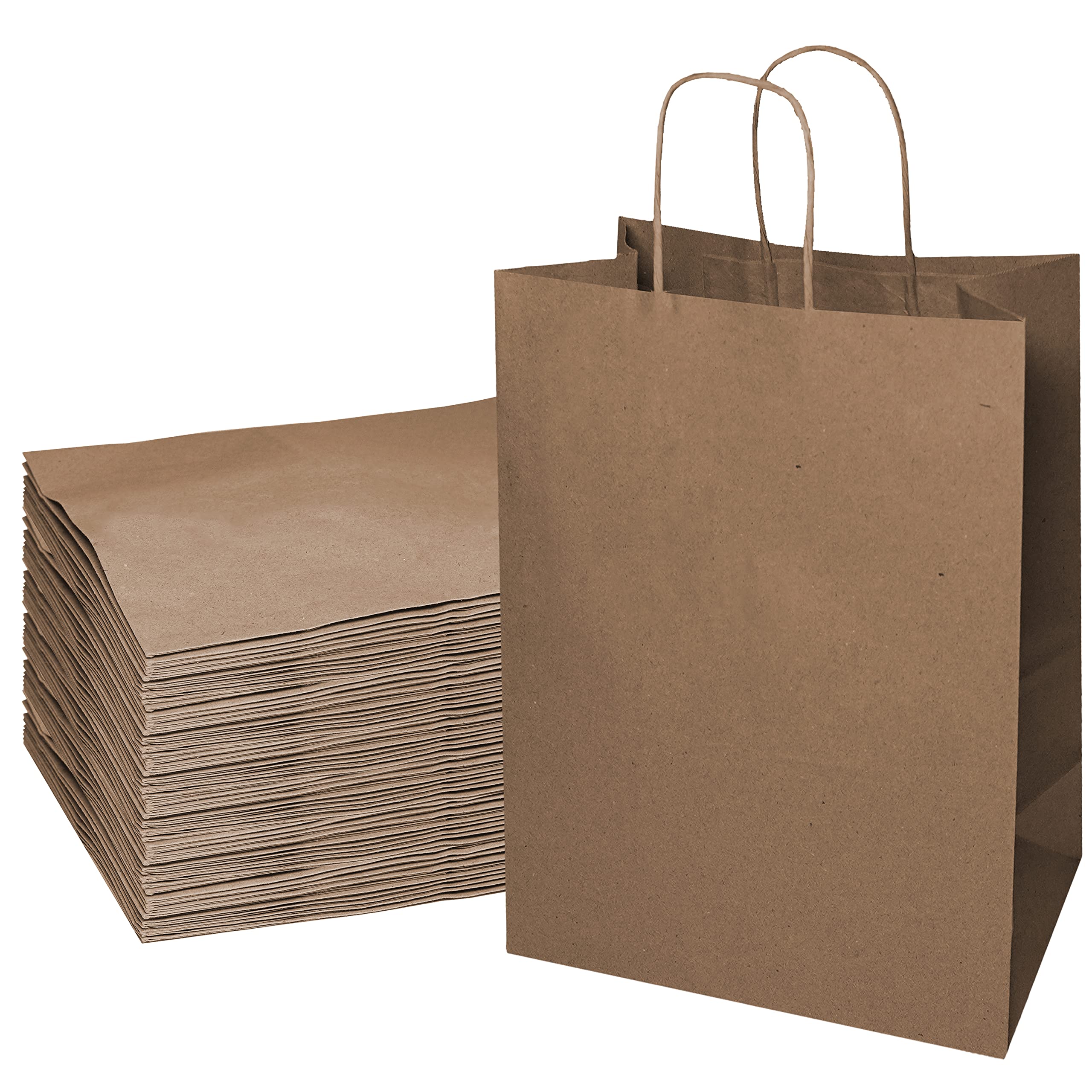EcoQuality - 18x7x19 inches - 250pcs X-Large Brown Kraft Paper Bags with Handles | Shopping Bags, Gift Bags, Party Favors, Merchandise Packaging, Lunch Bags & Grocery Bags | Perfect for Retail Stores, Weddings, Birthday Parties & Eco-Friendly Shopping