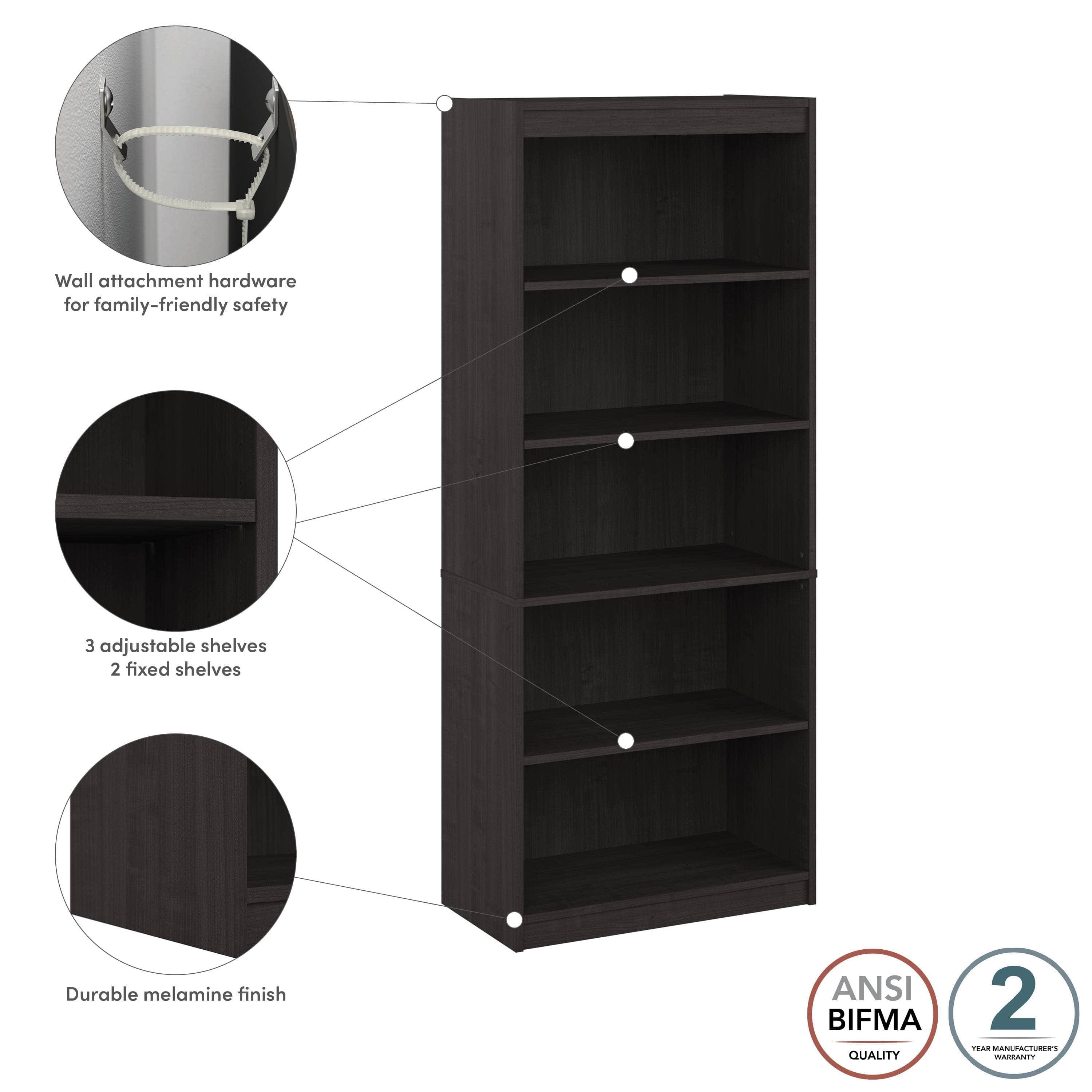 Universal 30W Standard 5-Shelf Bookcase - 4 Color Options for Home, Office & Dorm Room Organization