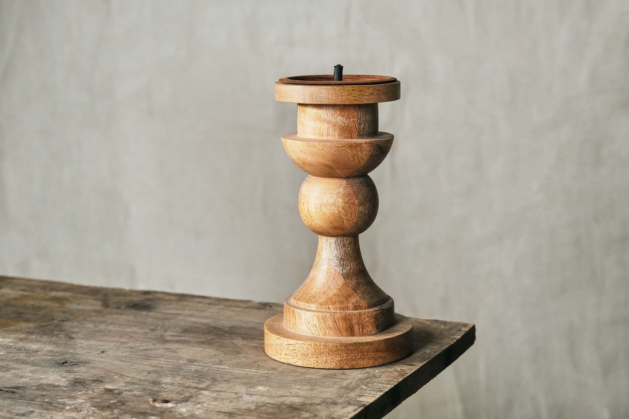 Handmade Mango Wood Candlestick Holder - Natural Rustic Home Decor for Dining Table, Wedding Centerpiece & Farmhouse Decor - Set of 2