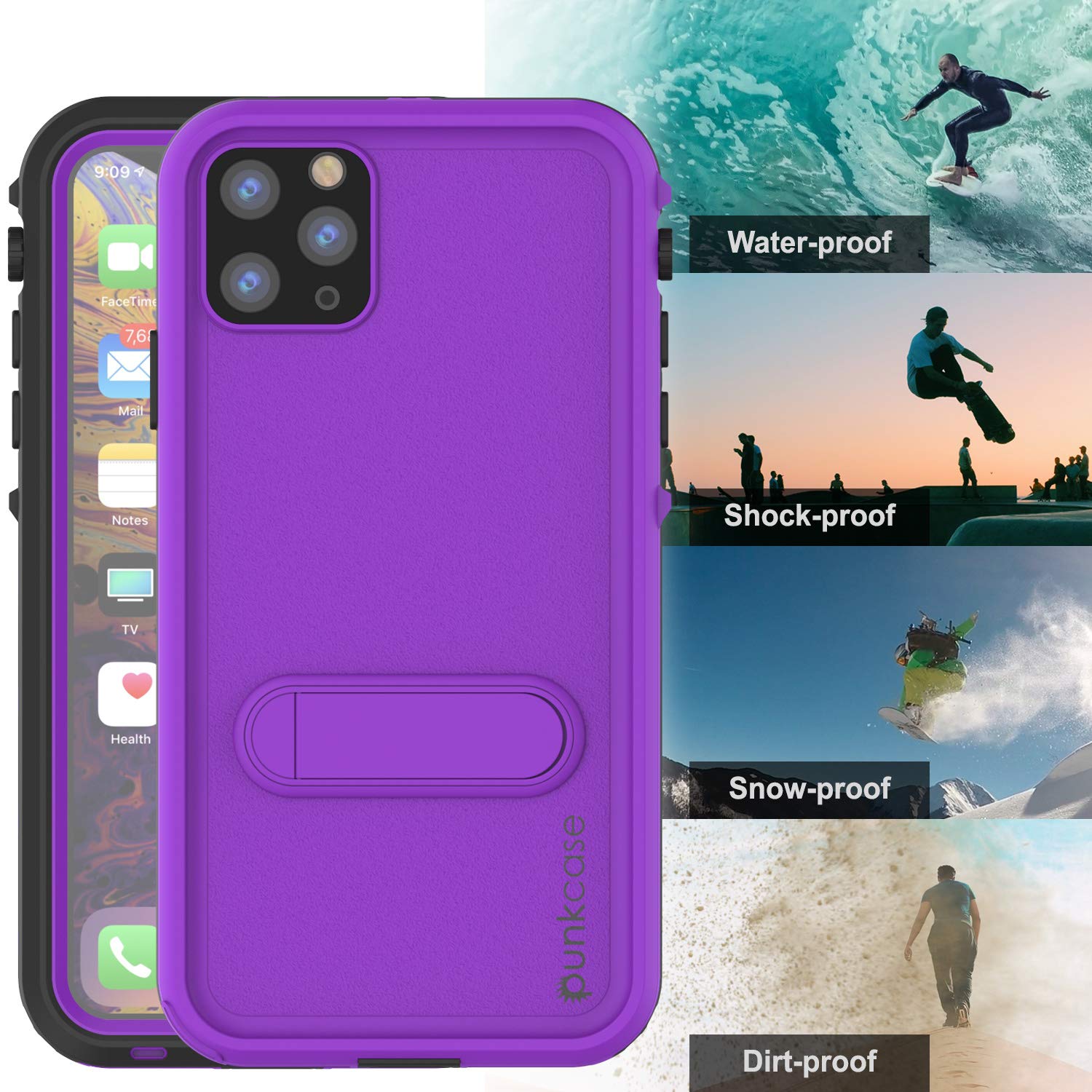 **Punkcase Waterproof Shockproof Case for iPhone 11 Pro Max – Slim Fit IP68 Certified Armor Cover with Built-in Screen Protector & Kickstand (Purple) – Perfect for Outdoor Adventures, Travel, and Daily Protection**