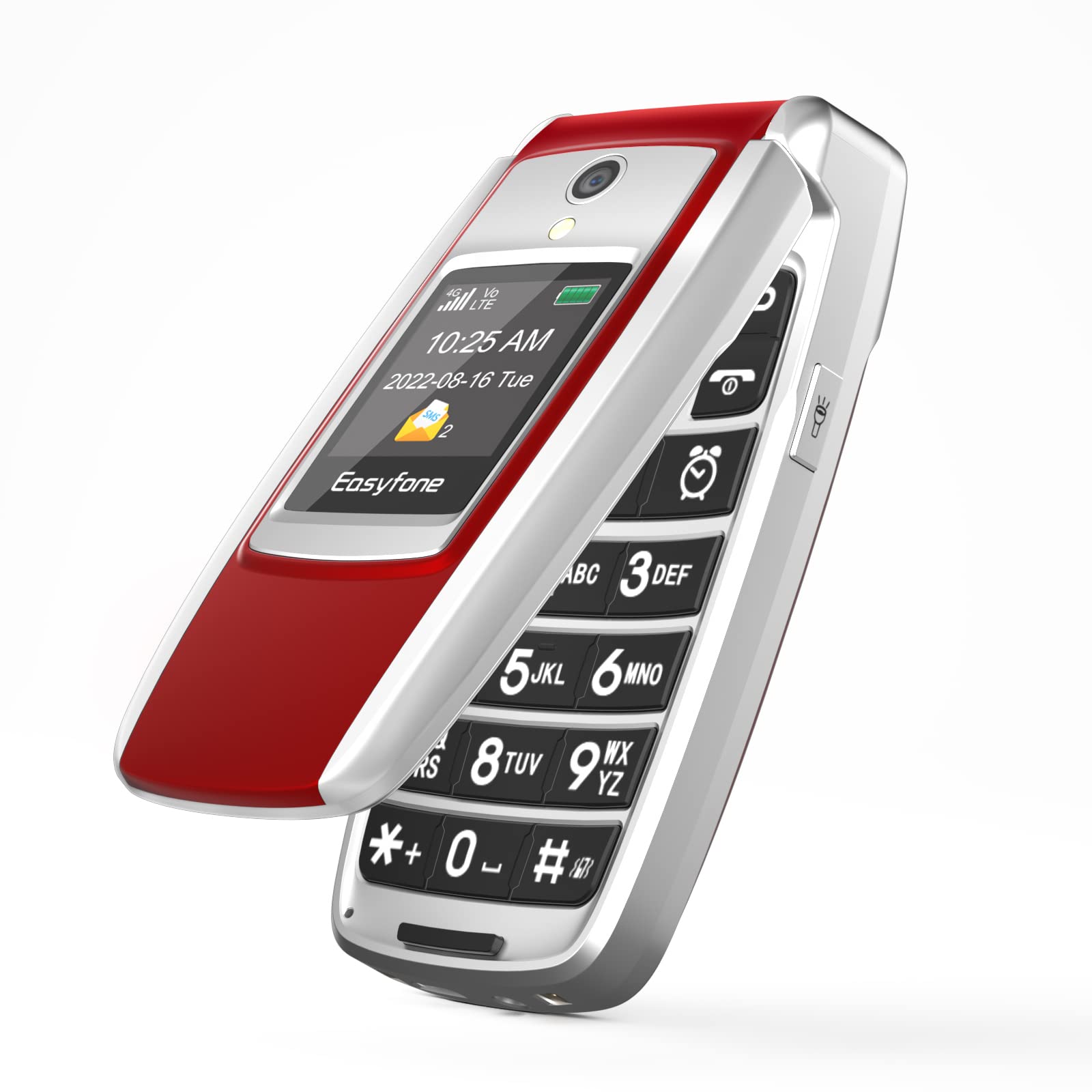 Easyfone T300 4G Unlocked Senior Flip Phone with Big Buttons | SOS Emergency Button, Clear Sound, Photo Speed Dial | 1500mAh Long-Lasting Battery & Charging Dock | Perfect for Elderly & Visually Impaired (Red) - Ideal for Home Use, Emergency Situations, and Simple Communication Needs