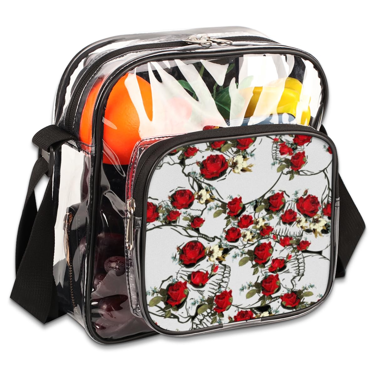 Red Rose Pattern Clear Crossbody Purse Bag - Floral Transparent Shoulder Bag for Women & Men | Stadium Approved Clear Purse for Concerts, Festivals, Sports Events | Perfect for Music Festivals, Theme Parks & Security Checkpoints