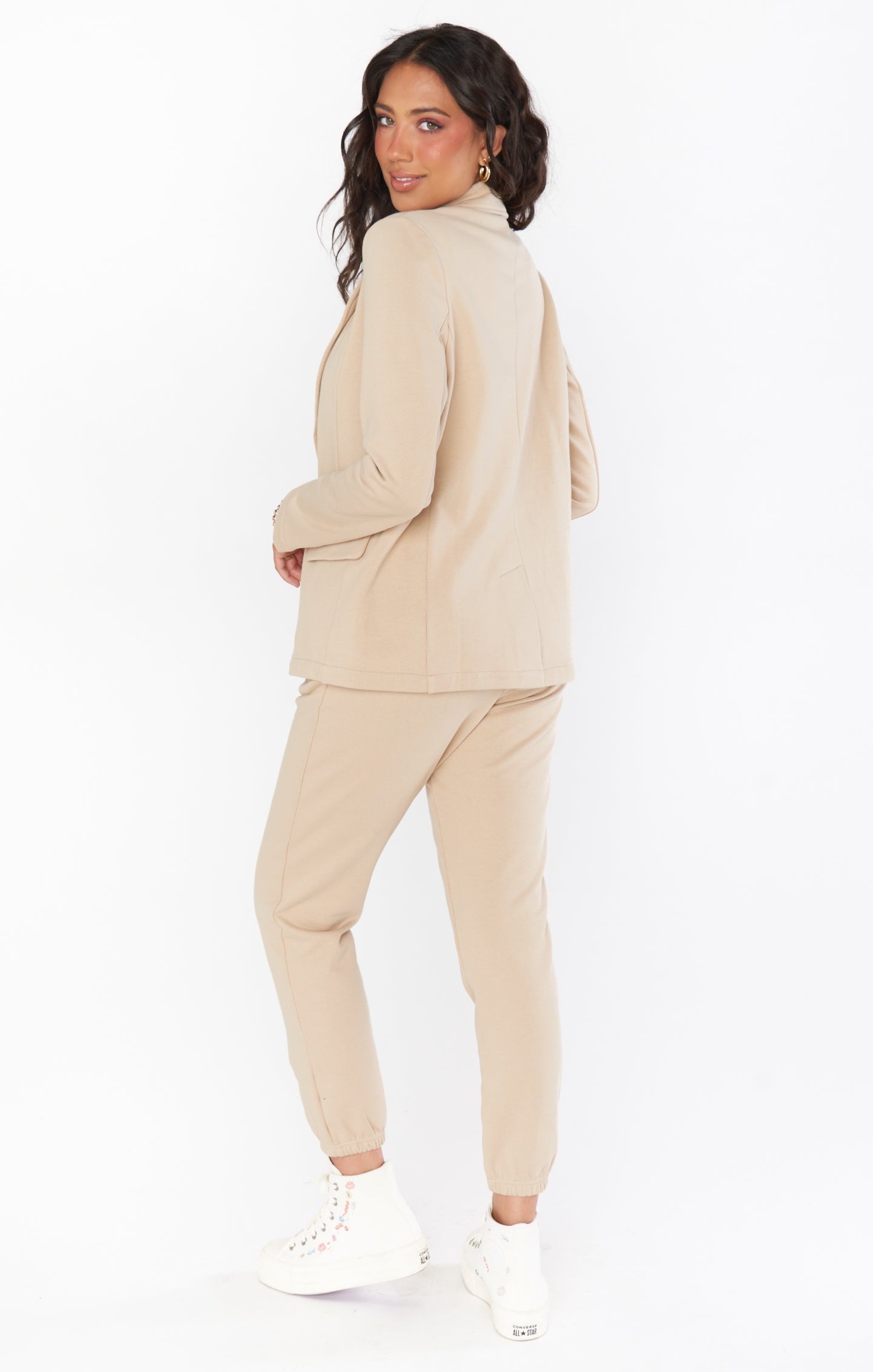 Stylish Tan Knit Blazer for Women - Comfortable & Trendy Lazy Chic Outerwear - Perfect for Office, Casual Outings & Date Nights