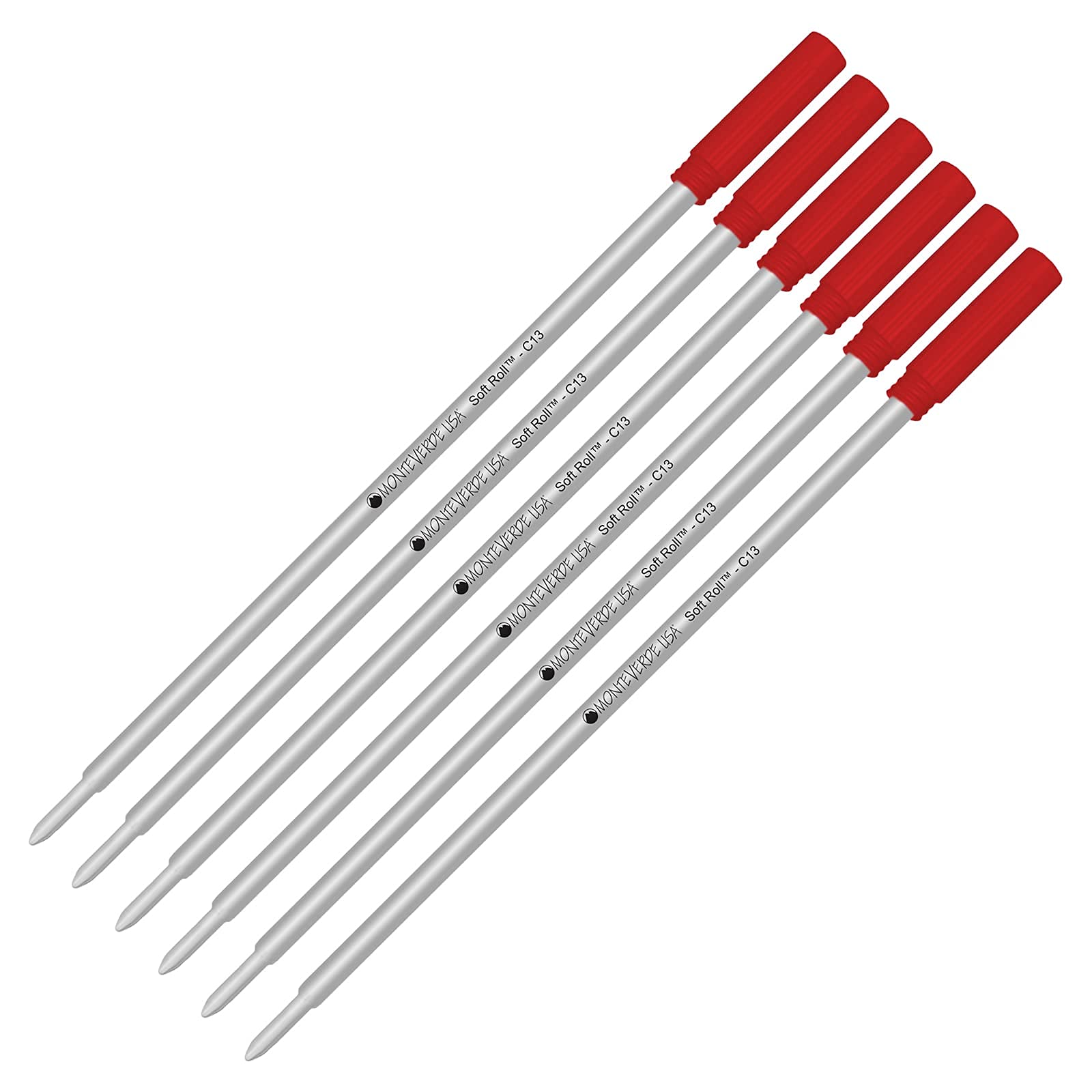 Monteverde Soft Roll Ballpoint C13 Ink Refill 6-Pack - Compatible with Cross Style Pens - Medium Tip 0.7mm Red - Perfect for Office, School & Everyday Writing