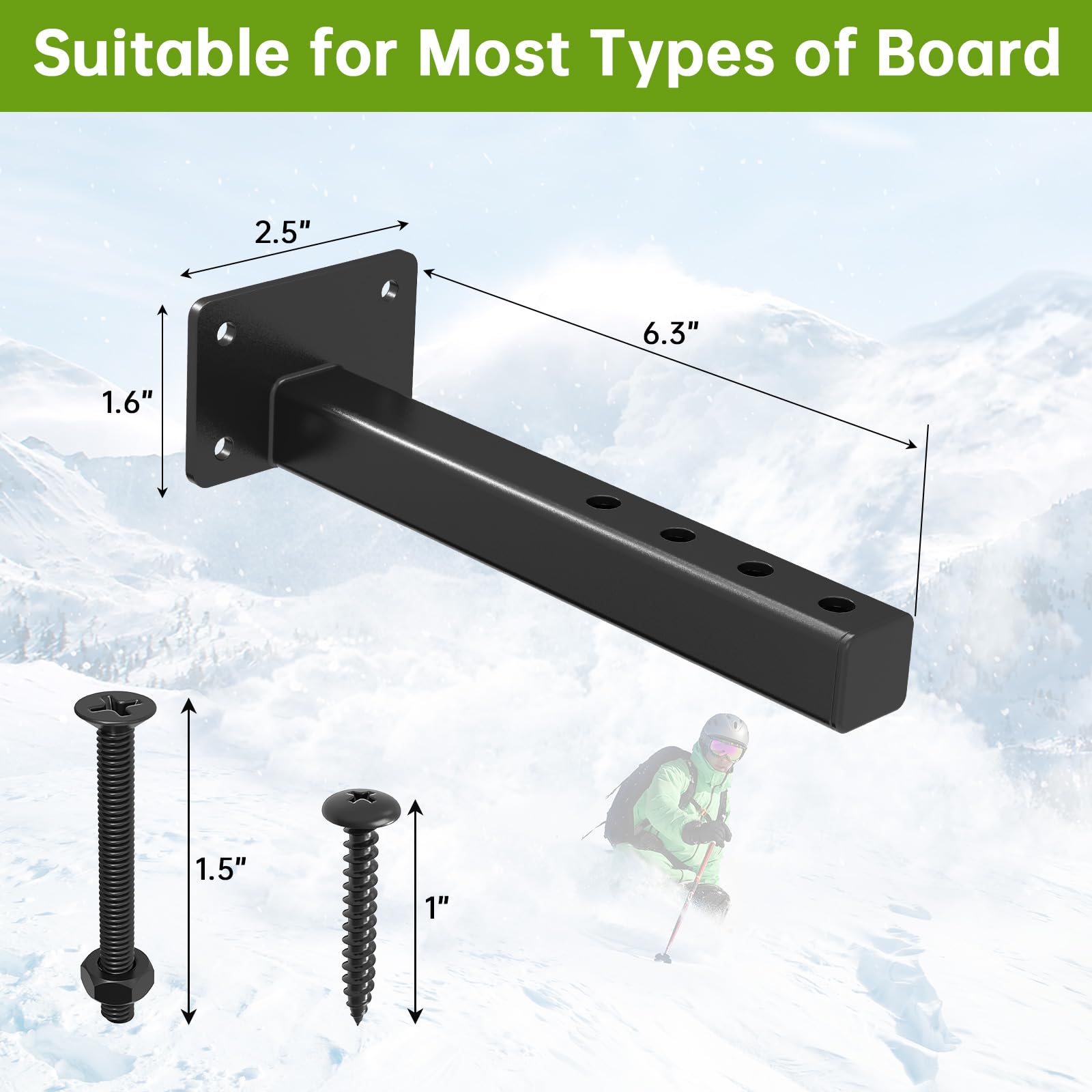 4 Pack Snowboard Wall Mount - Heavy Duty Snowboard & Skateboard Storage Rack with Floating Shelves - Perfect for Garage, Bedroom, or Sports Gear Display (Black) - Ideal for Organizing Snowboards, Skateboards, and Longboards