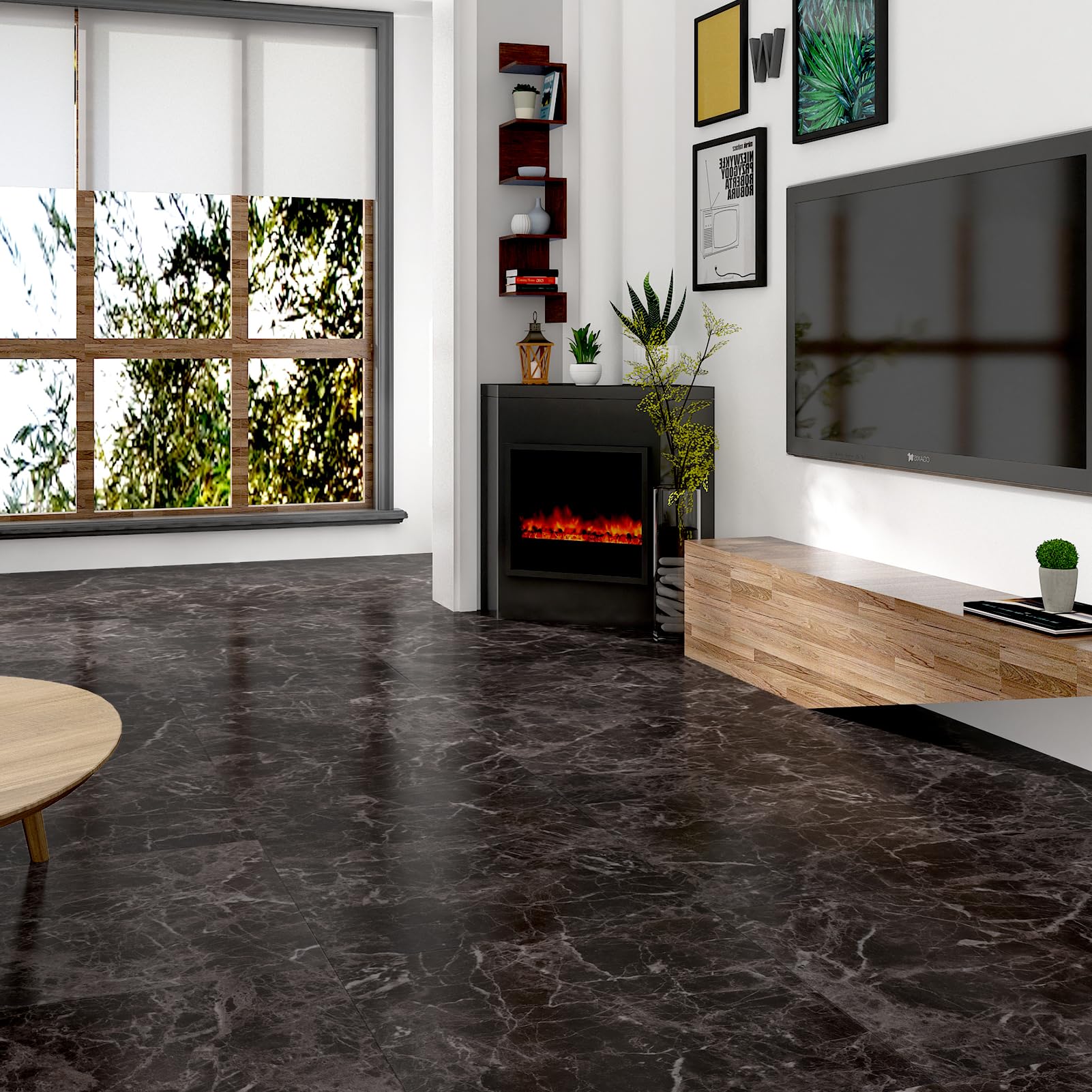 Waterproof Black Marble Peel and Stick Floor Tiles - 10 Pack 12