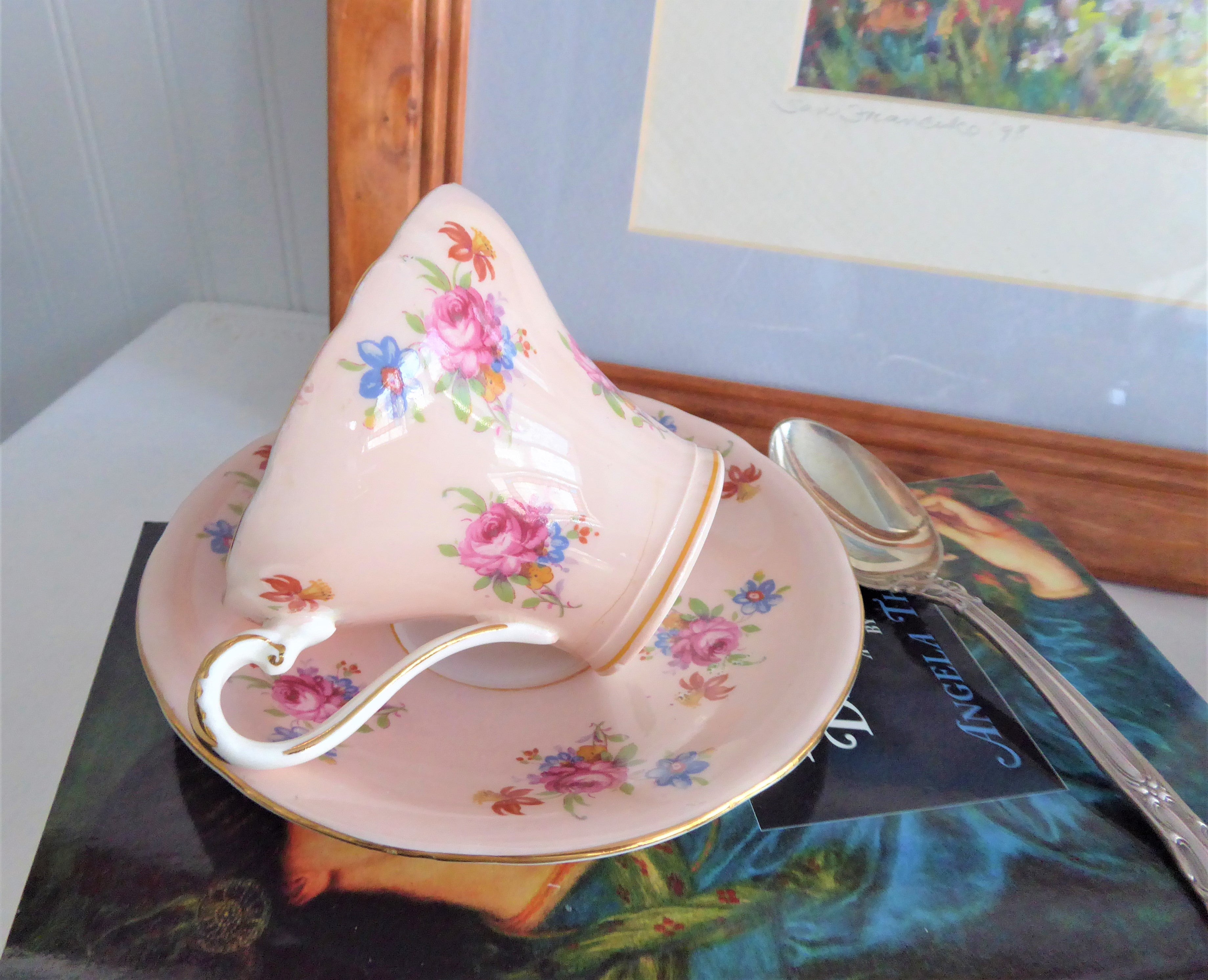 Vintage Aynsley Corset Cup and Saucer Set - Peachy Pink Floral Chintz Bone China (1940s) - Perfect for Afternoon Tea Parties, Bridal Showers & English Cottage Decor