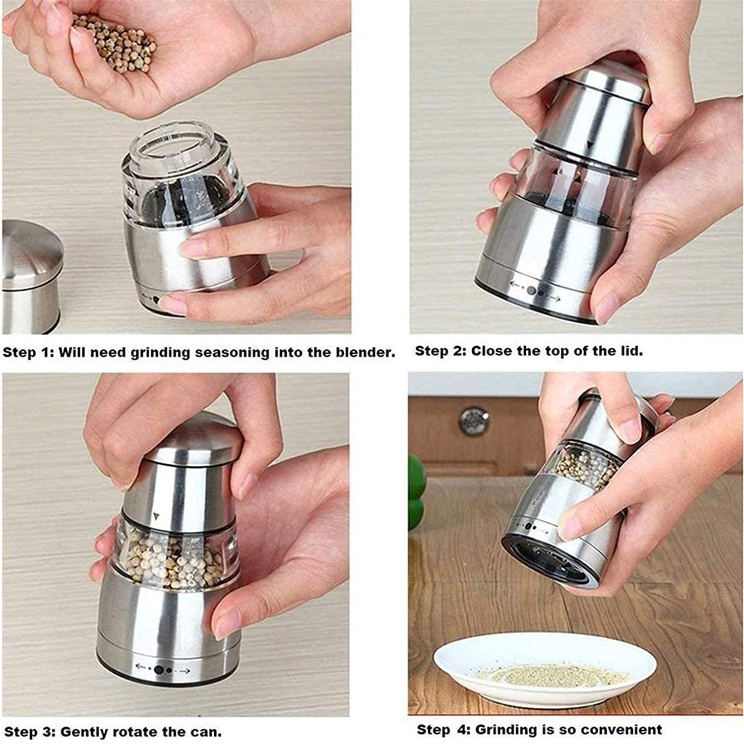 2Pcs Stainless Steel Manual Salt and Pepper Grinder Set - Adjustable Kitchen Spice Mill for Cooking, Seasoning & Tabletop Use - Perfect for Home, Restaurant, and Outdoor Dining