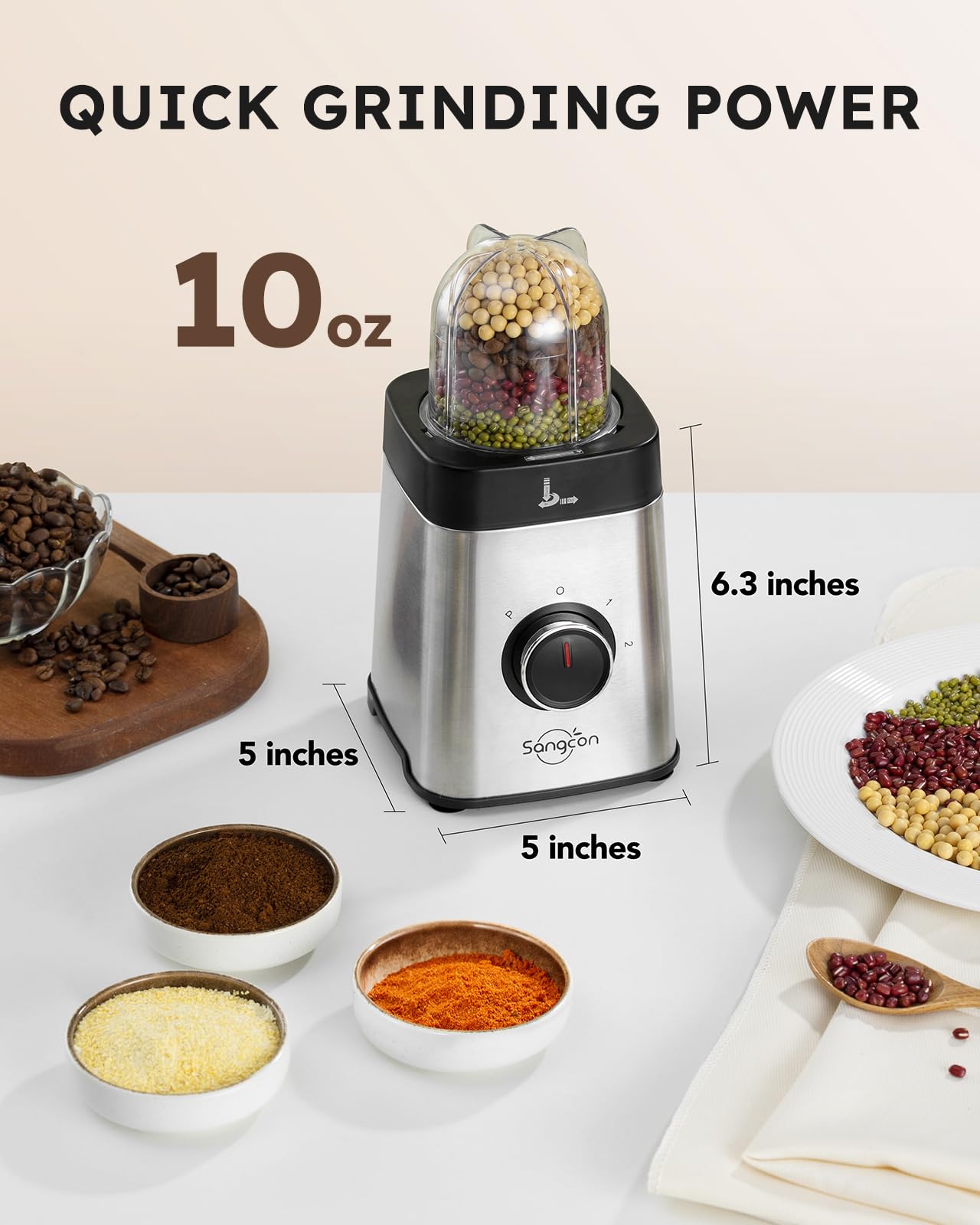 **Sangcon 5-in-1 Blender and Food Processor Combo for Kitchen – 40 oz Jar & 17 oz Cup with To-Go Lid – Perfect for Smoothies, Shakes, Meat Chopping, Grinding & More – Ideal for Home, Office, and Travel Use**