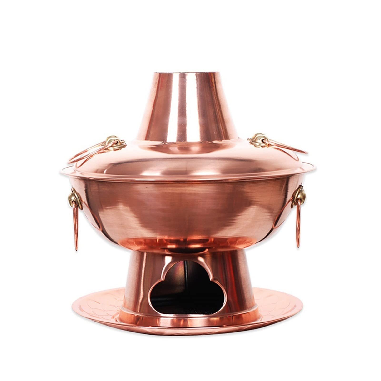 Premium JIANFEI Charcoal Copper Hot Pot - Thickened Traditional Old Beijing Mongolian Style Multi-Person Hot Pot for Family Gatherings & Outdoor Cooking (38cm Brown) - Perfect for Winter Meals, Dinner Parties & Camping Trips