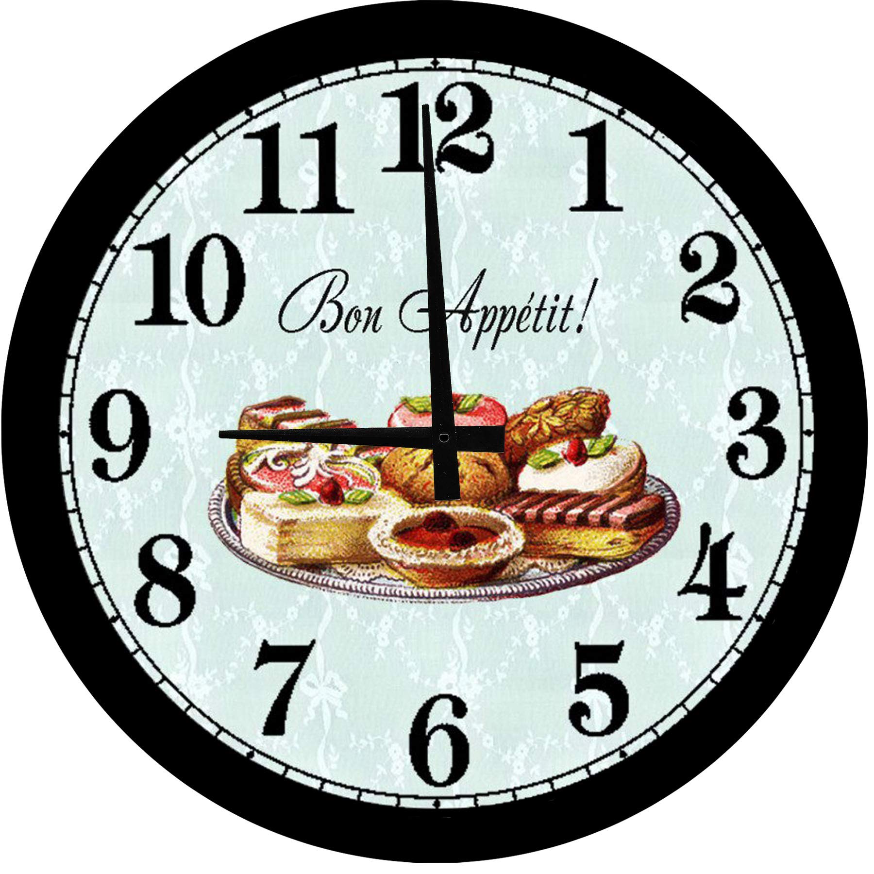 Bon Appetite Dessert Breads Kitchen Decor - 18 Inch Large Round Wood Wall Clock - Rustic Wall Art for Dining Room, Bakery & Farmhouse Style Home Decor