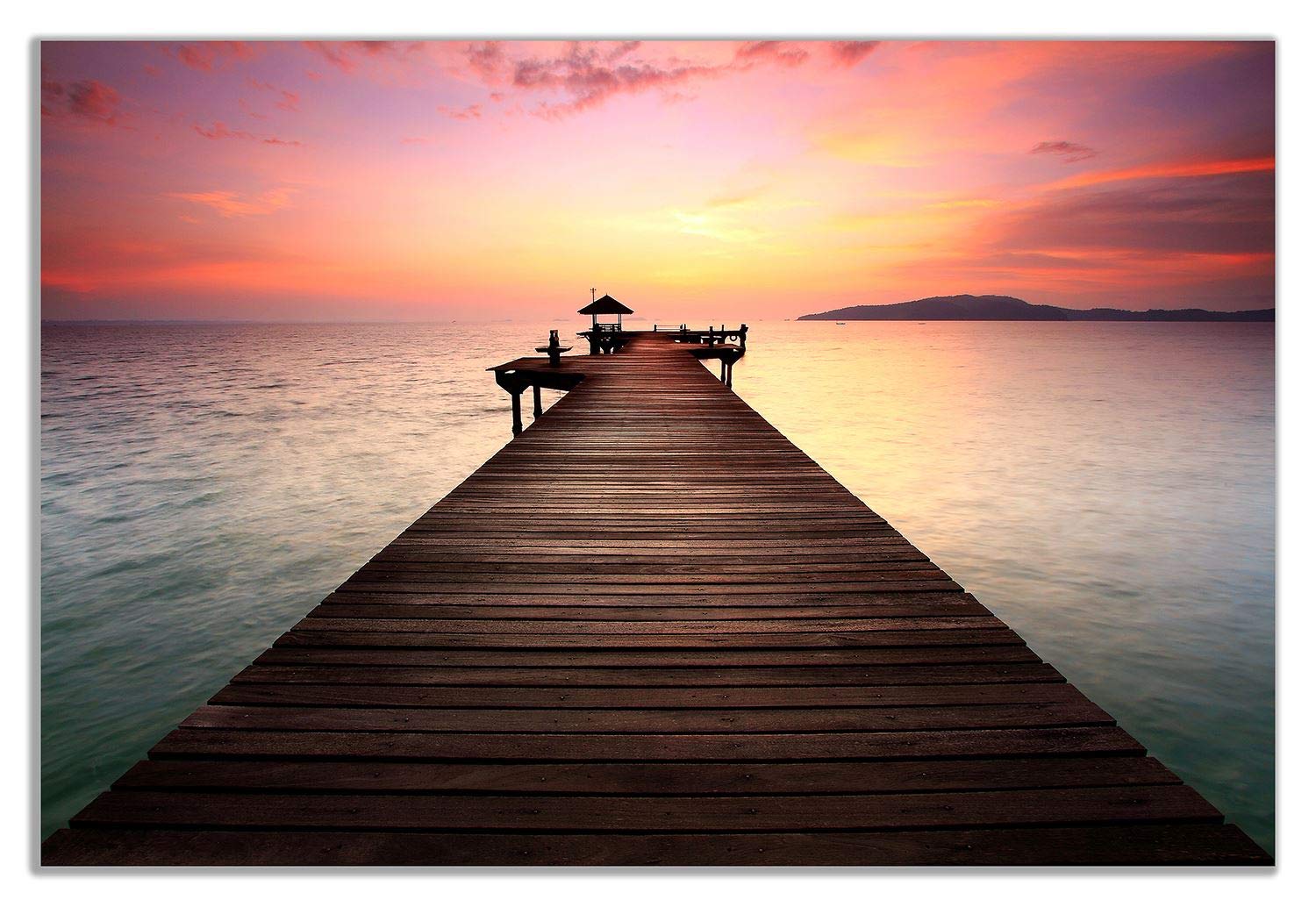 Coastal Pier Canvas Wall Art Print - 36x24 Inches Beach Landscape Painting for Living Room, Bedroom & Office Decor