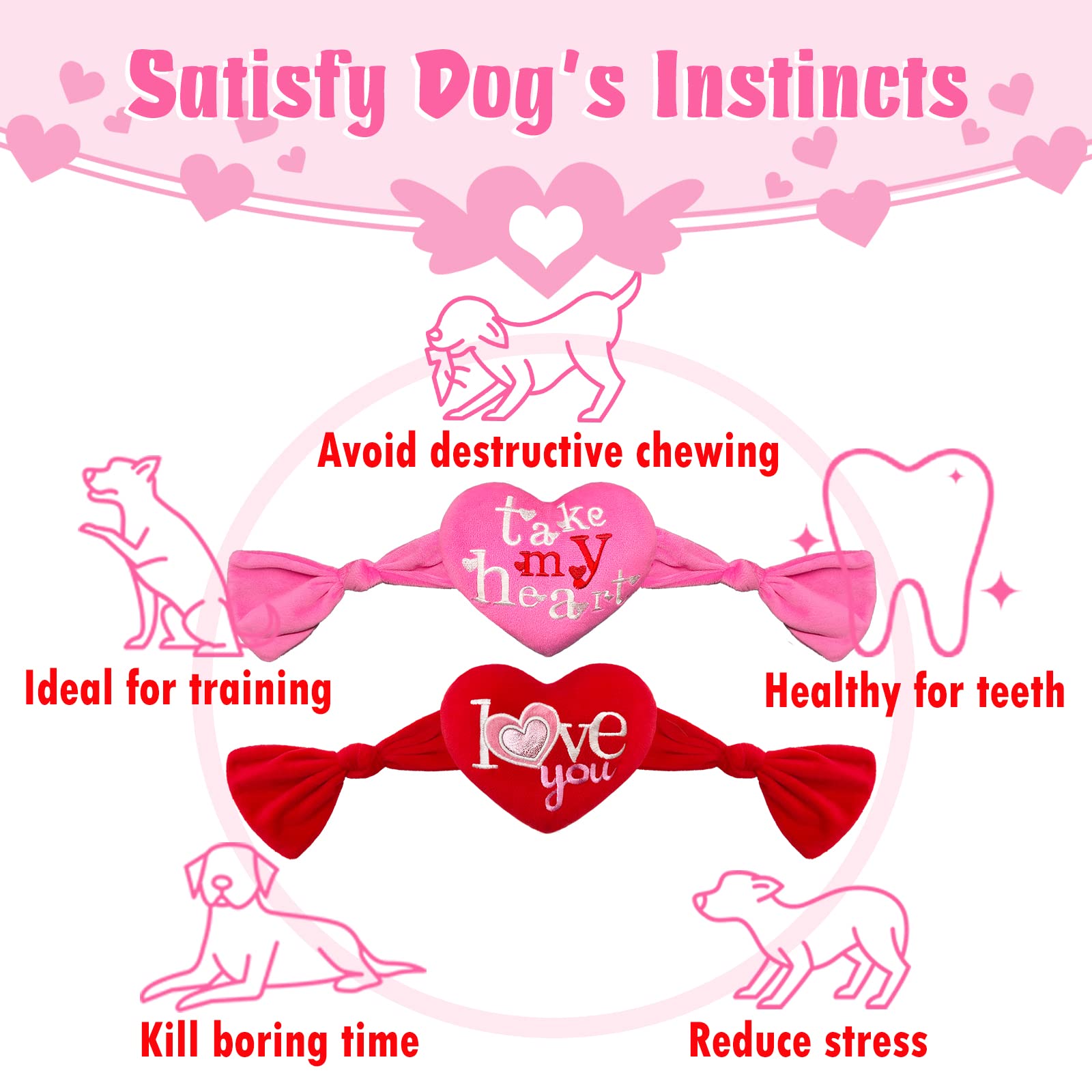 Valentine's Day Dog Toys - 2 Pack Heart Shaped Plush Squeaky Toys for Small & Medium Dogs | Perfect Valentine's Gift for Pets, Playtime & Cuddling