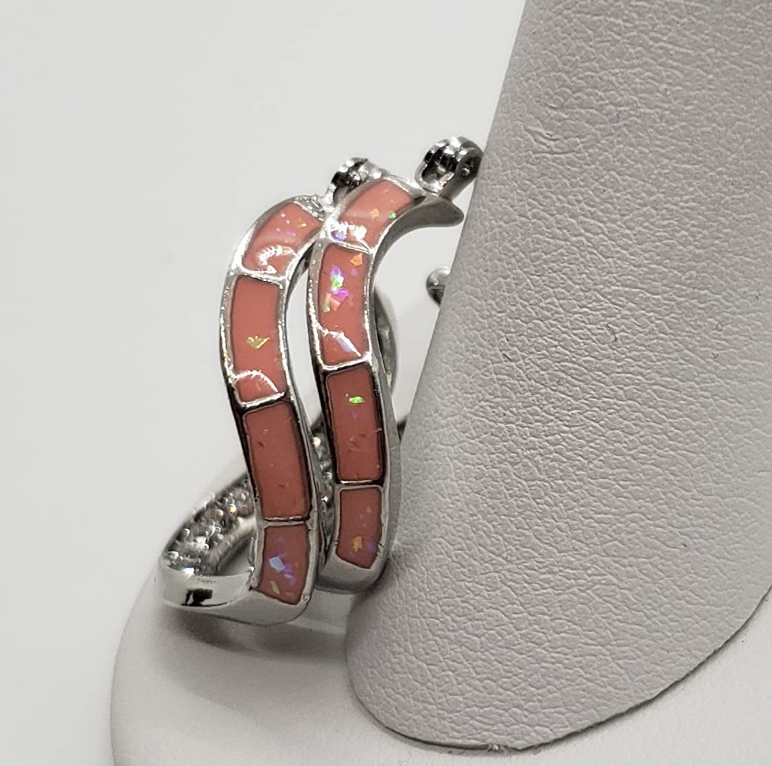 Pink Opal Wavy Hoop Sterling Silver Earrings for Women | 925 Silver Bohemian Dangle Earrings | Perfect for Parties, Weddings & Everyday Wear