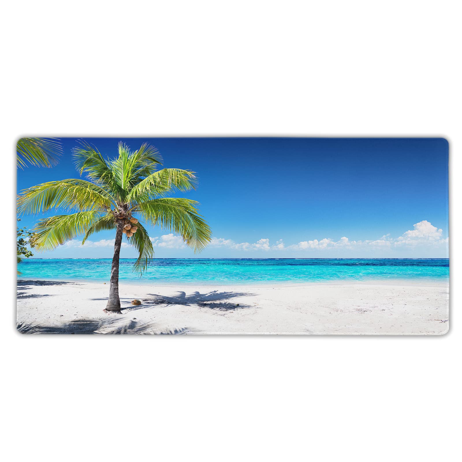 Extra Large 35.5'' x 16'' Beach Palm Trees Gaming Mouse Pad - Waterproof XXL Desk Mat with Non-Slip Rubber Base & Stitched Edges for PC, Laptop, Office & Home Workspace - Perfect for Gamers, Programmers & Graphic Designers
