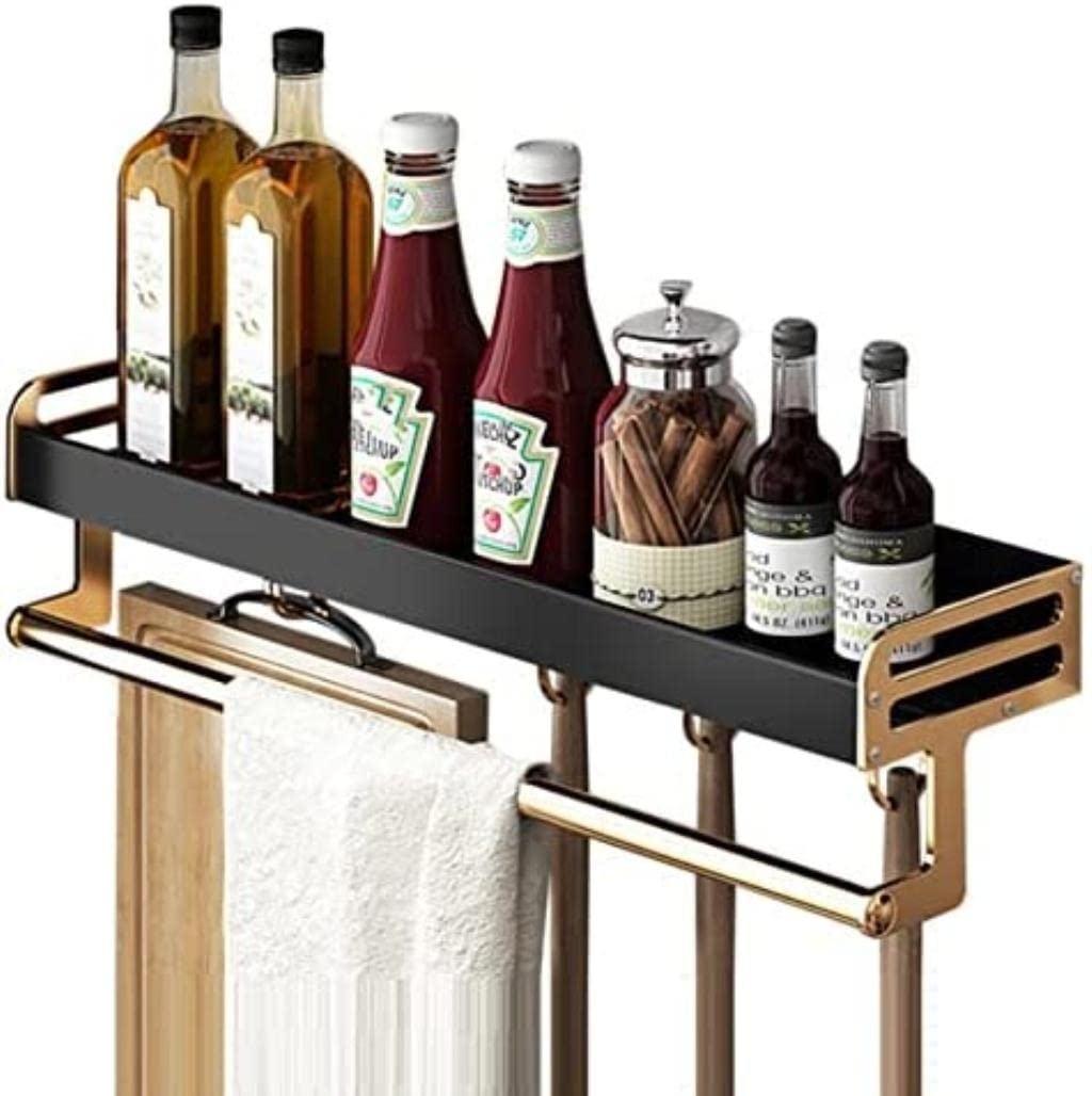 HANDIYA Black Wall Mounted Kitchen Hanging Rack with Hooks & Towel Rack - 40cm Space Saving Organizer for Utensils, Spoons & Kitchen Tools - Perfect for Small Kitchens, Apartments & RV Cooking Spaces